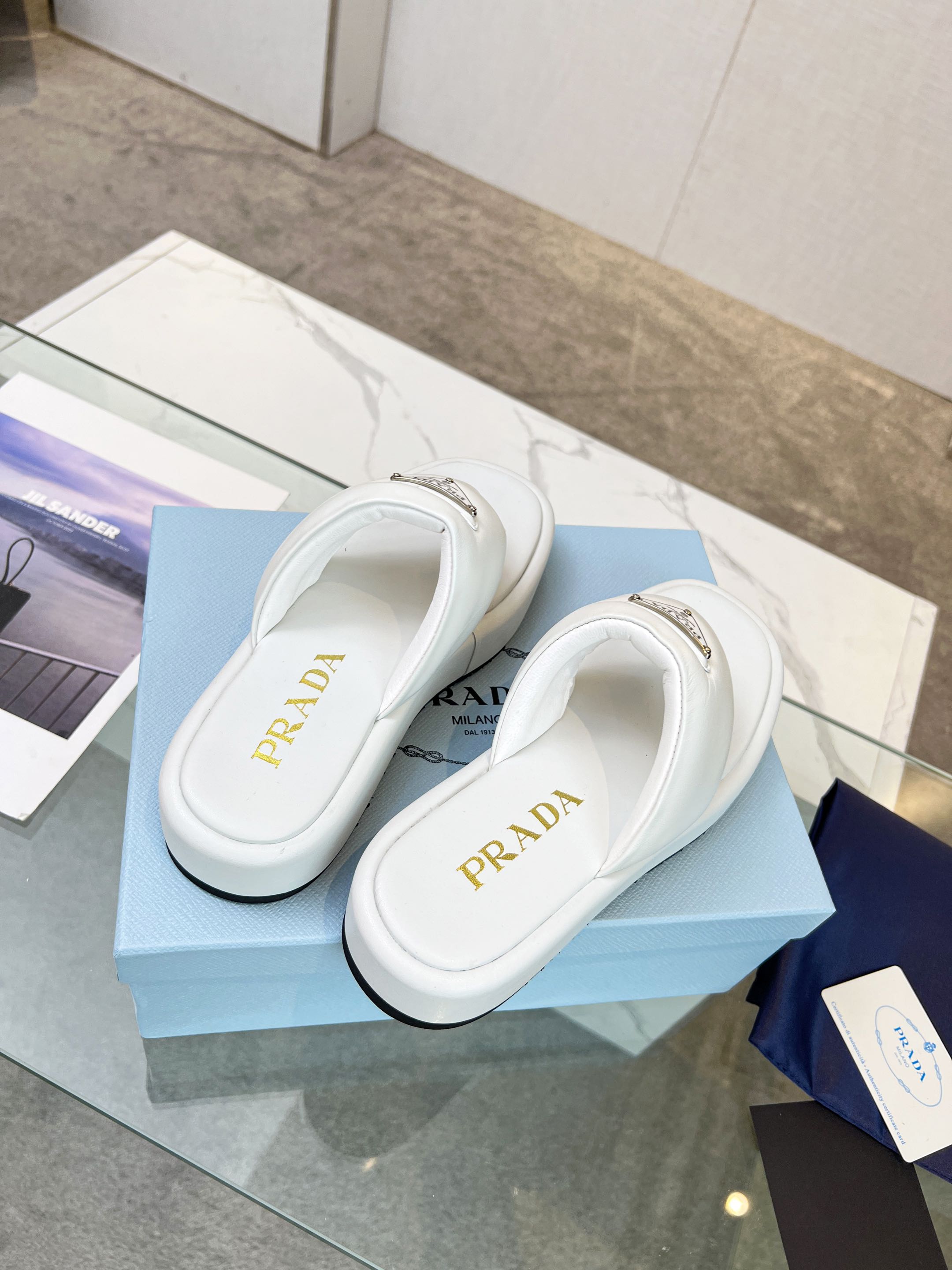 PRA SOFT PADDED NAPPA THONG WEDGE SANDALS WHITE LAMBSKIN