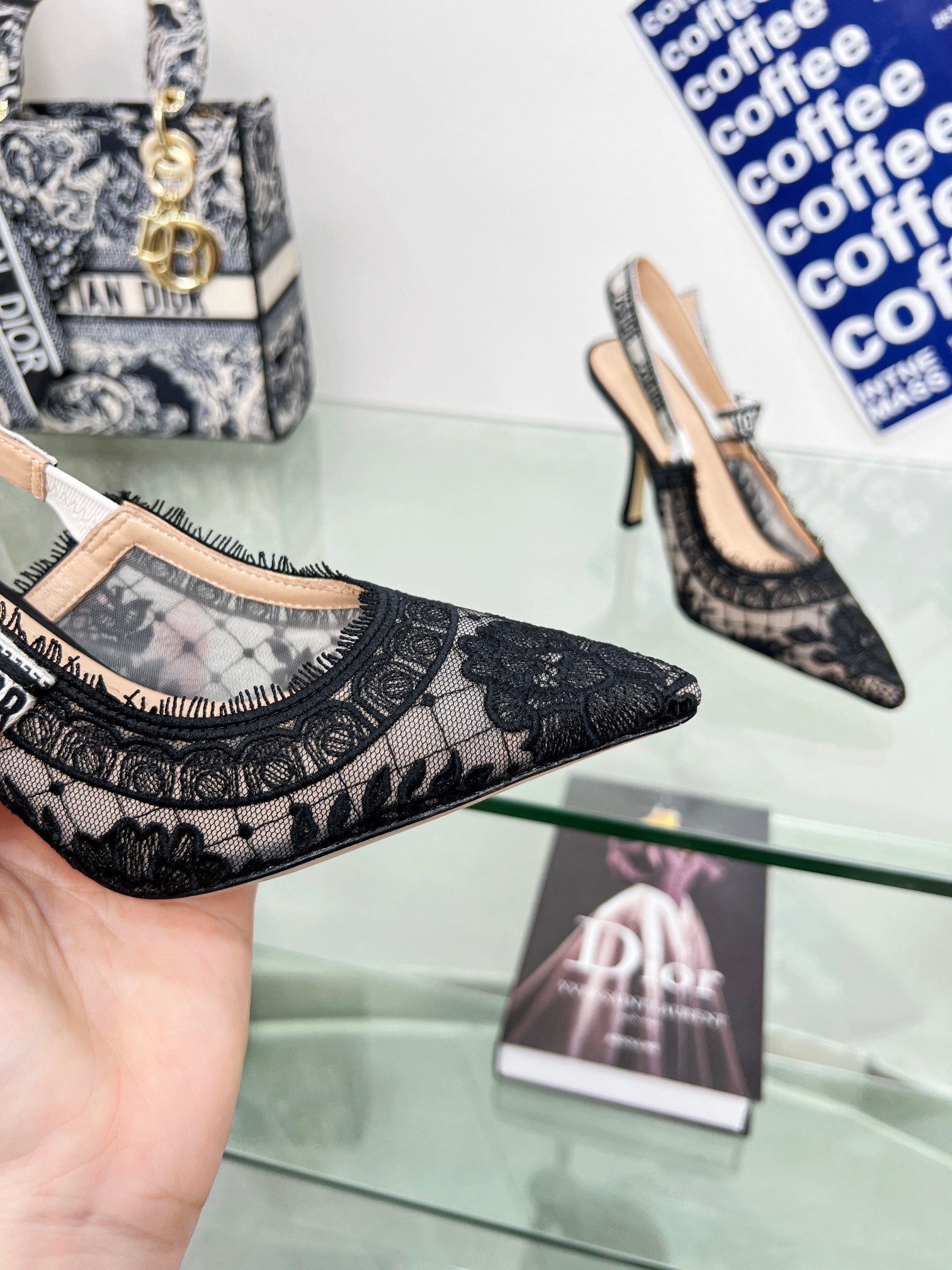 cd slingback pump 95 transparent mesh embroidered black flower moitf