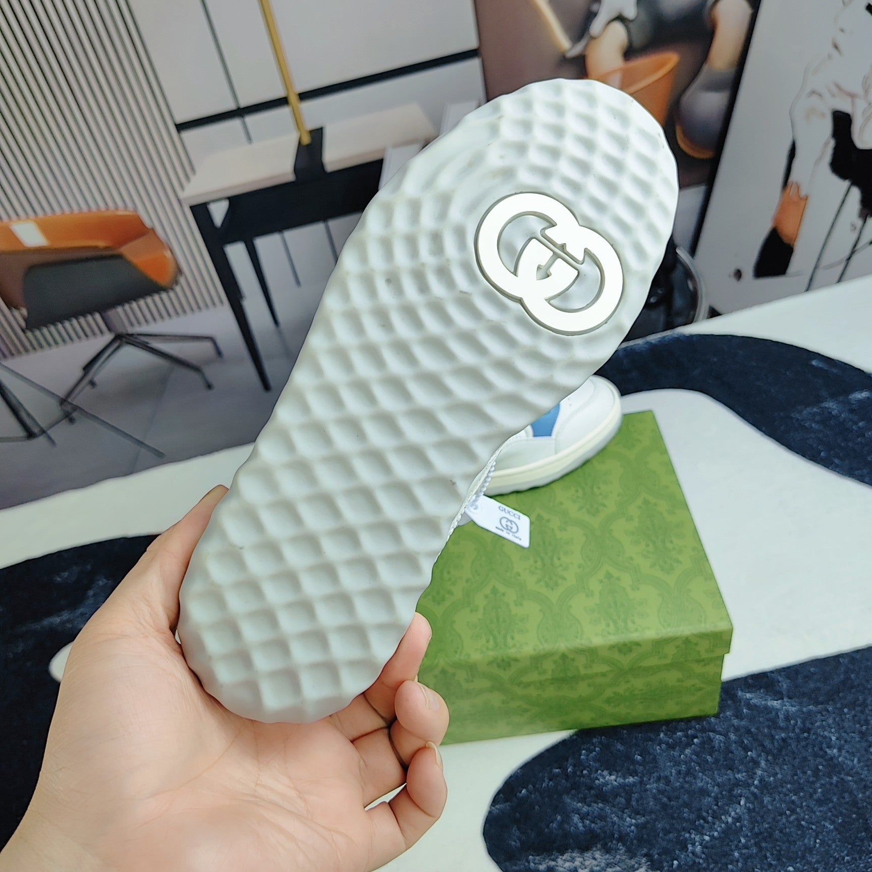 GG Men's MAC80 Sneaker White Blue Cowhide 523620