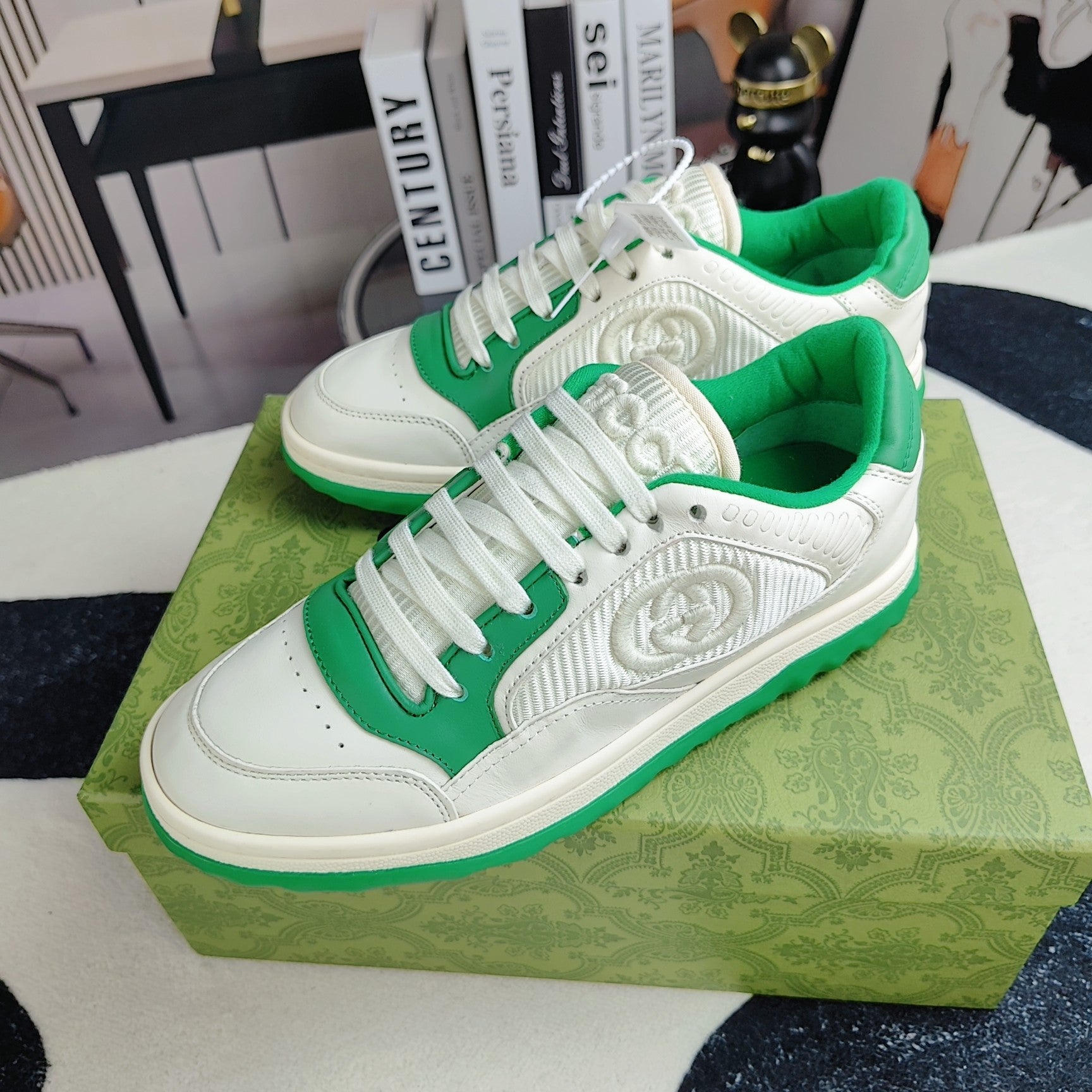 GG Men's MAC80 Sneaker White Green Cowhide 523618