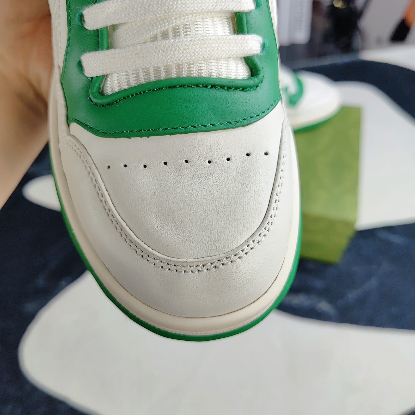 GG Men's MAC80 Sneaker White Green Cowhide 523618