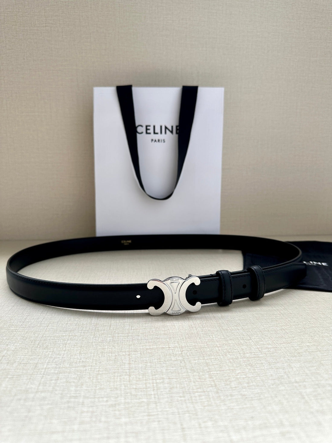 Medium Triomphe Belt 25mm Black Calfskin Shw