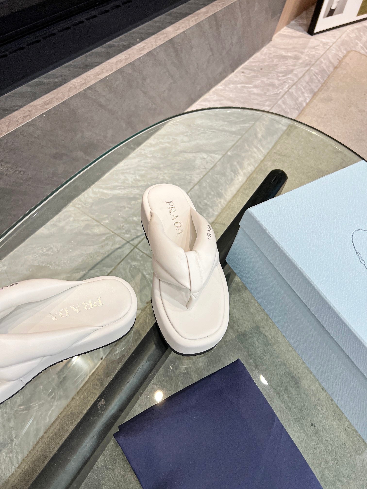 PRA THONG FLATFORM SANDALS WHITE LAMBSKIN