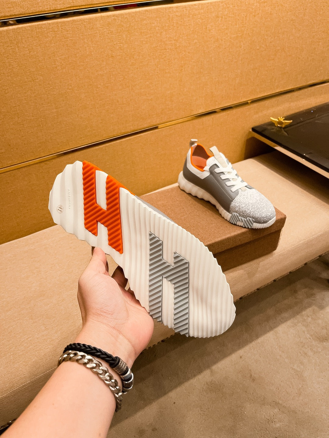 HM Men's Depart Slip-on Sneaker Grey Knit Cowhide 263682