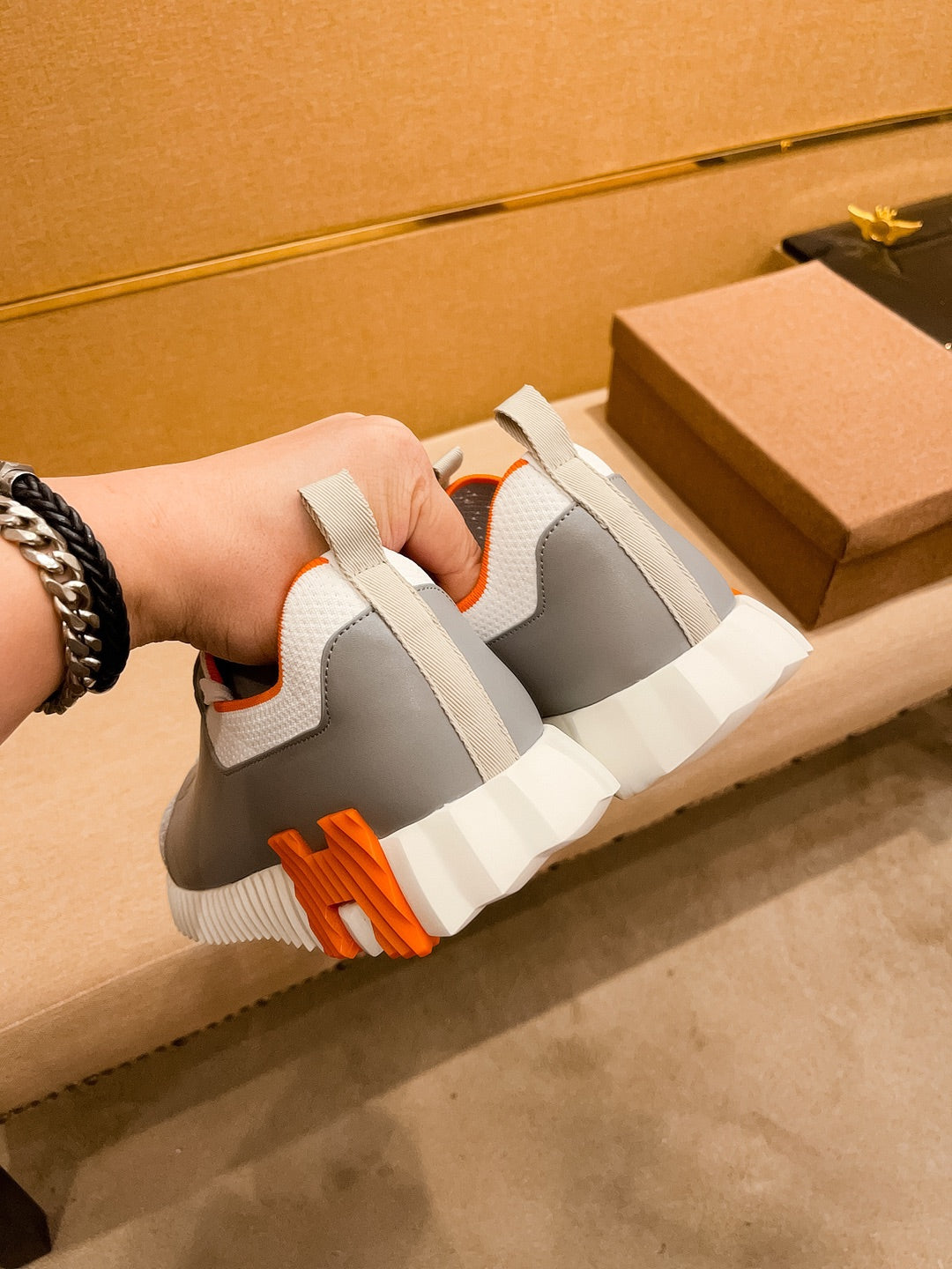 HM Men's Depart Slip-on Sneaker Grey Knit Cowhide 263682