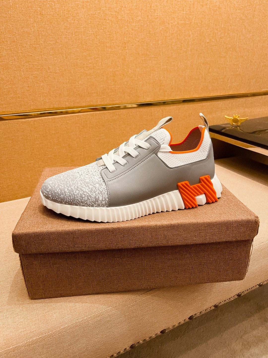 HM Men's Depart Slip-on Sneaker Grey Knit Cowhide 263682