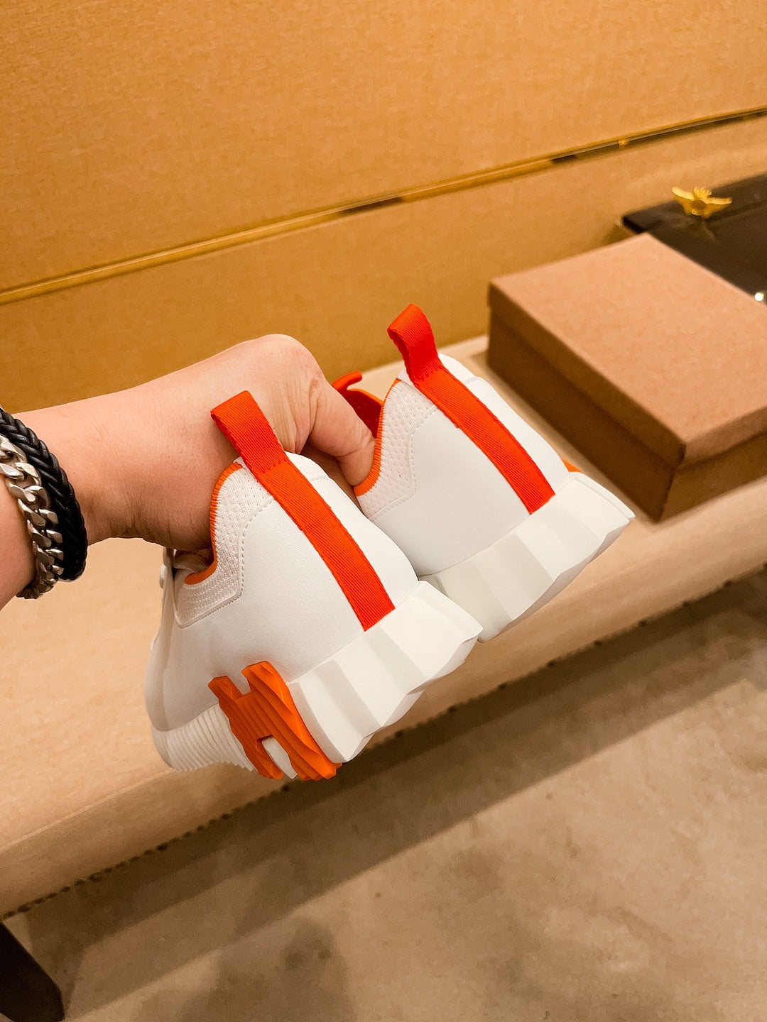 HM Men's Depart Slip-on Sneaker Black Red Cowhide 920357