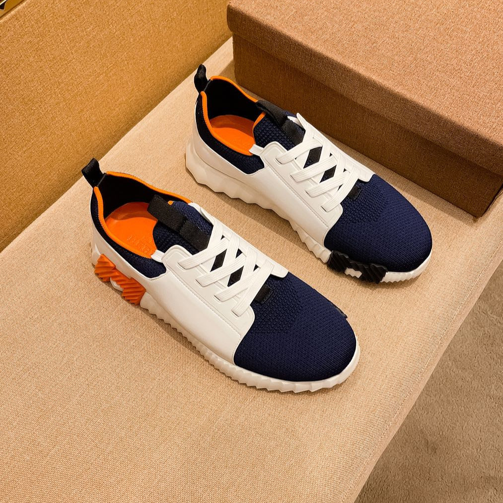 HM Men's Depart Slip-on Sneaker White Blue Knit Cowhide 263681