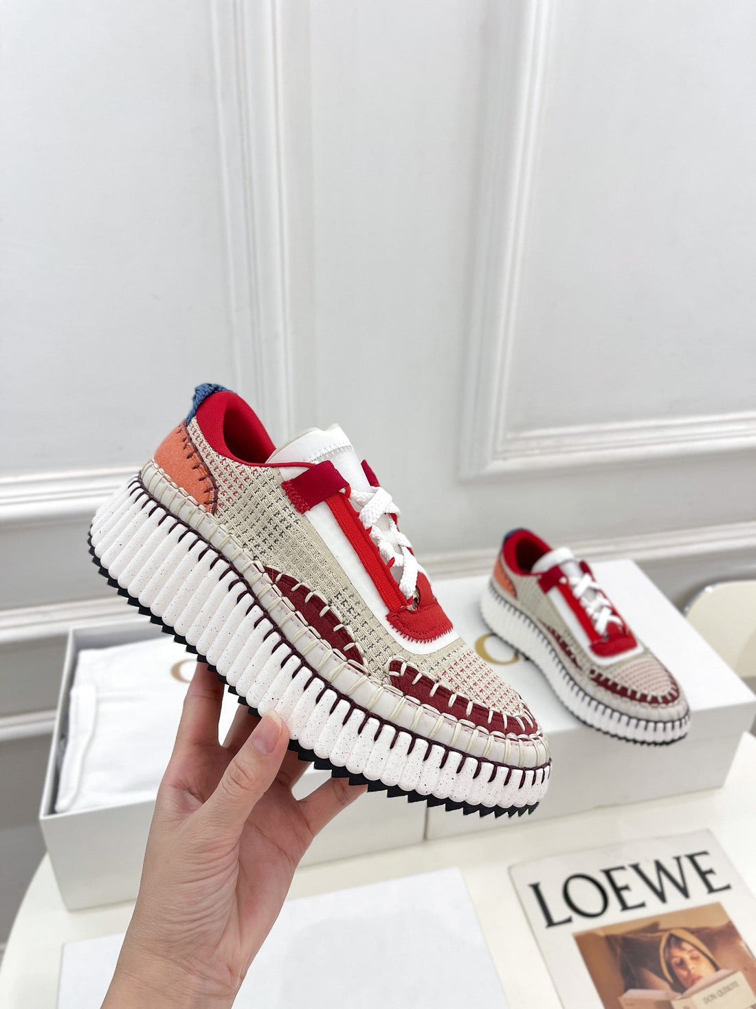 CHLOE NAMA SNEAKER IN CHERRY RED MIX COLORFUL SPECIAL FABRIC