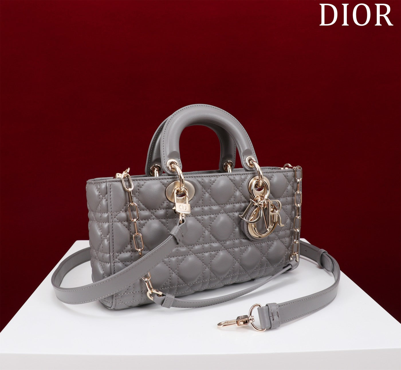 medium lady d-joy 26 grey lambskin