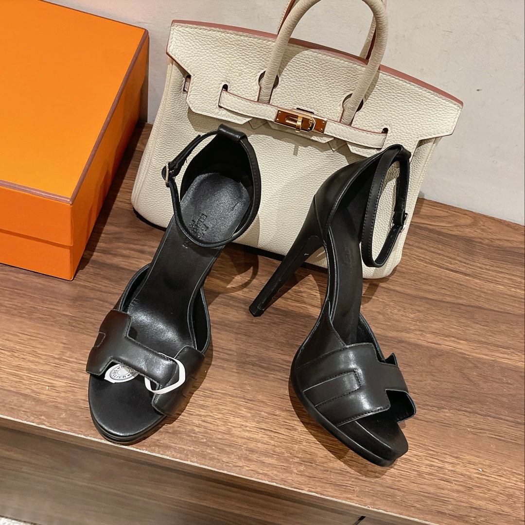 H - CLASSIC SANDAL 125 BLACK LAMBSKIN