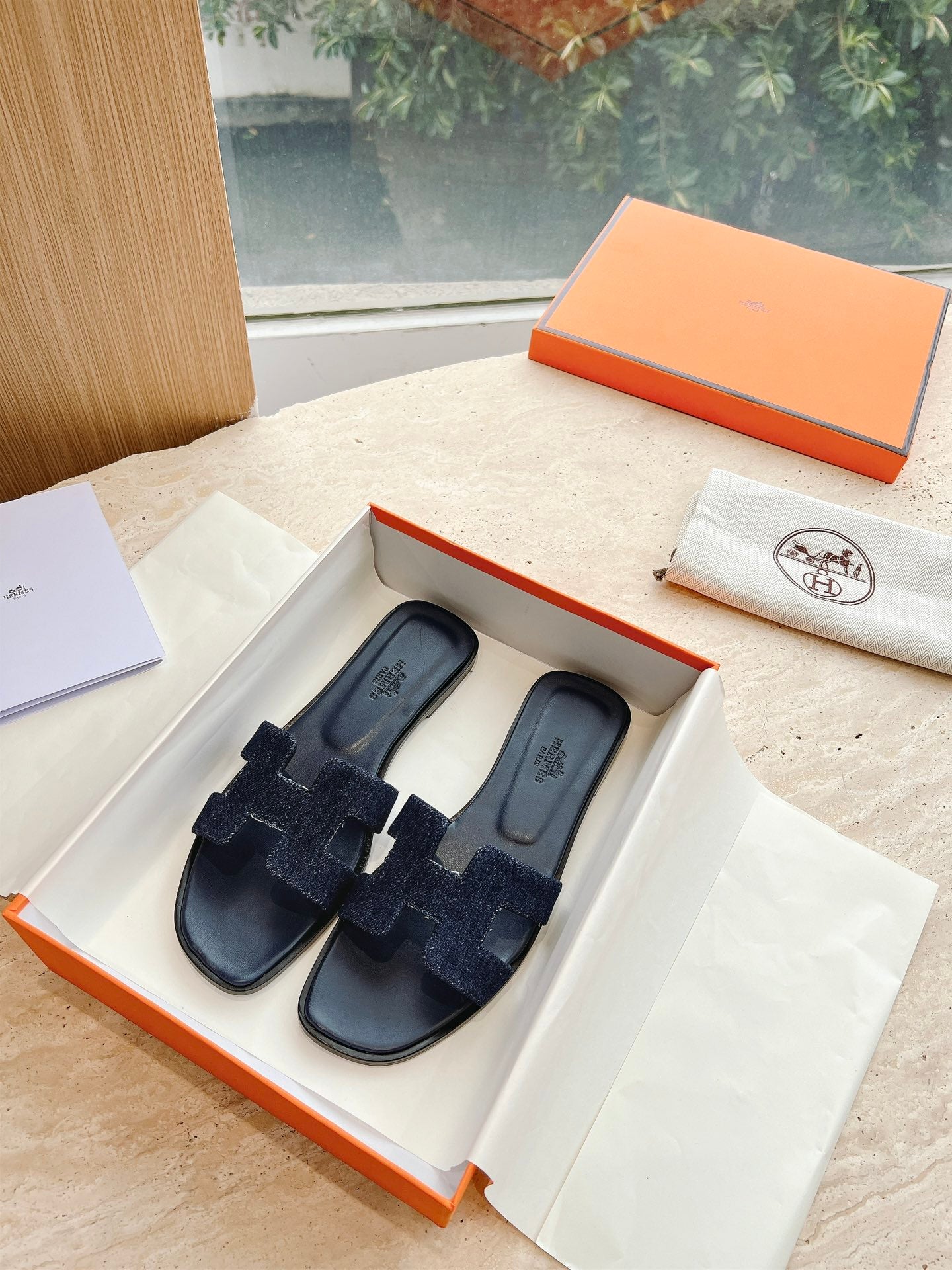 HM 25 Oran Sandal Dark Blue Calfskin Denim