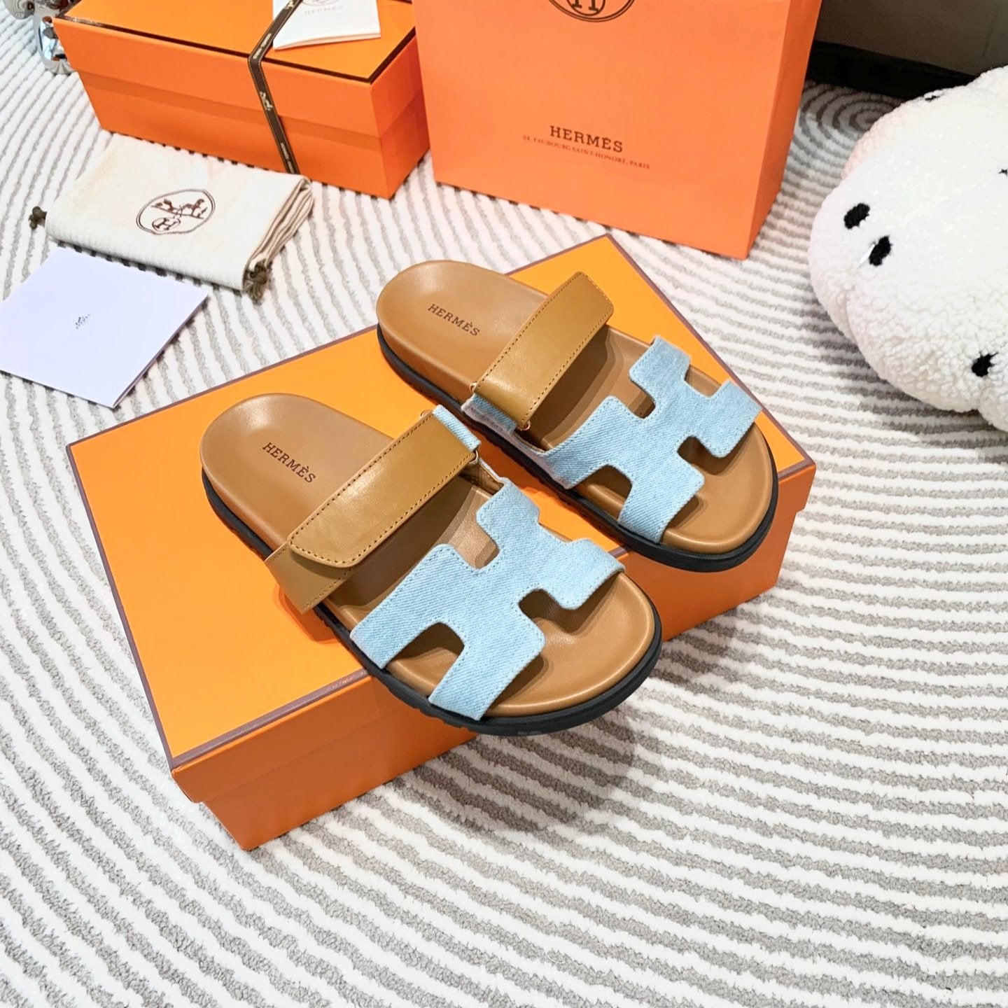 HM Chypre Sandal Cloud Blue Mix Light Brown Lambskin And Denim  963242