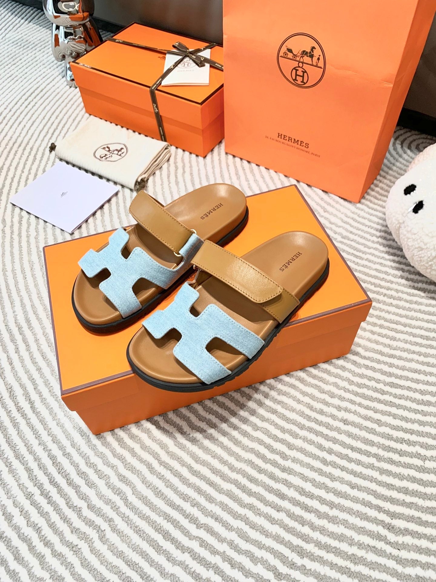 HM Chypre Sandal Cloud Blue Mix Light Brown Lambskin And Denim  963242