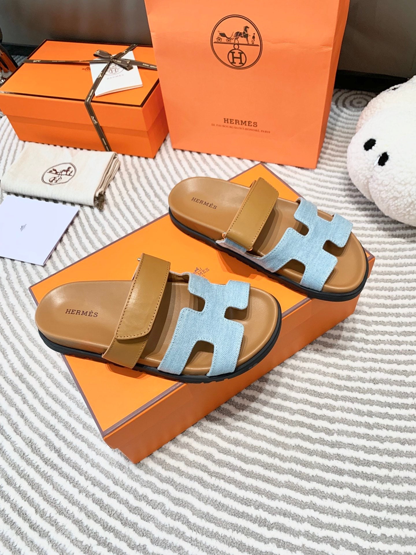 HM Chypre Sandal Cloud Blue Mix Light Brown Lambskin And Denim  963242
