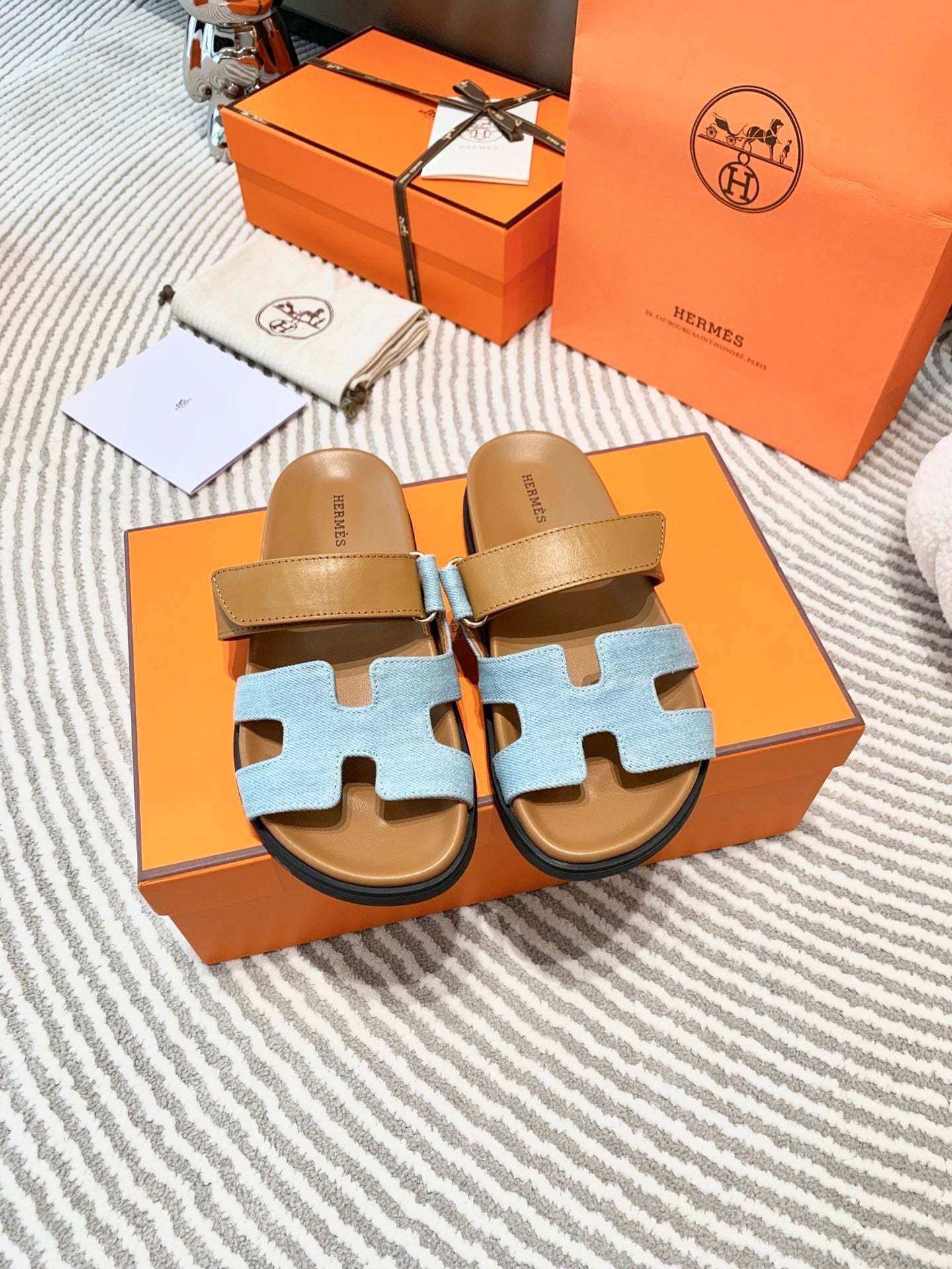 HM Chypre Sandal Cloud Blue Mix Light Brown Lambskin And Denim  963242