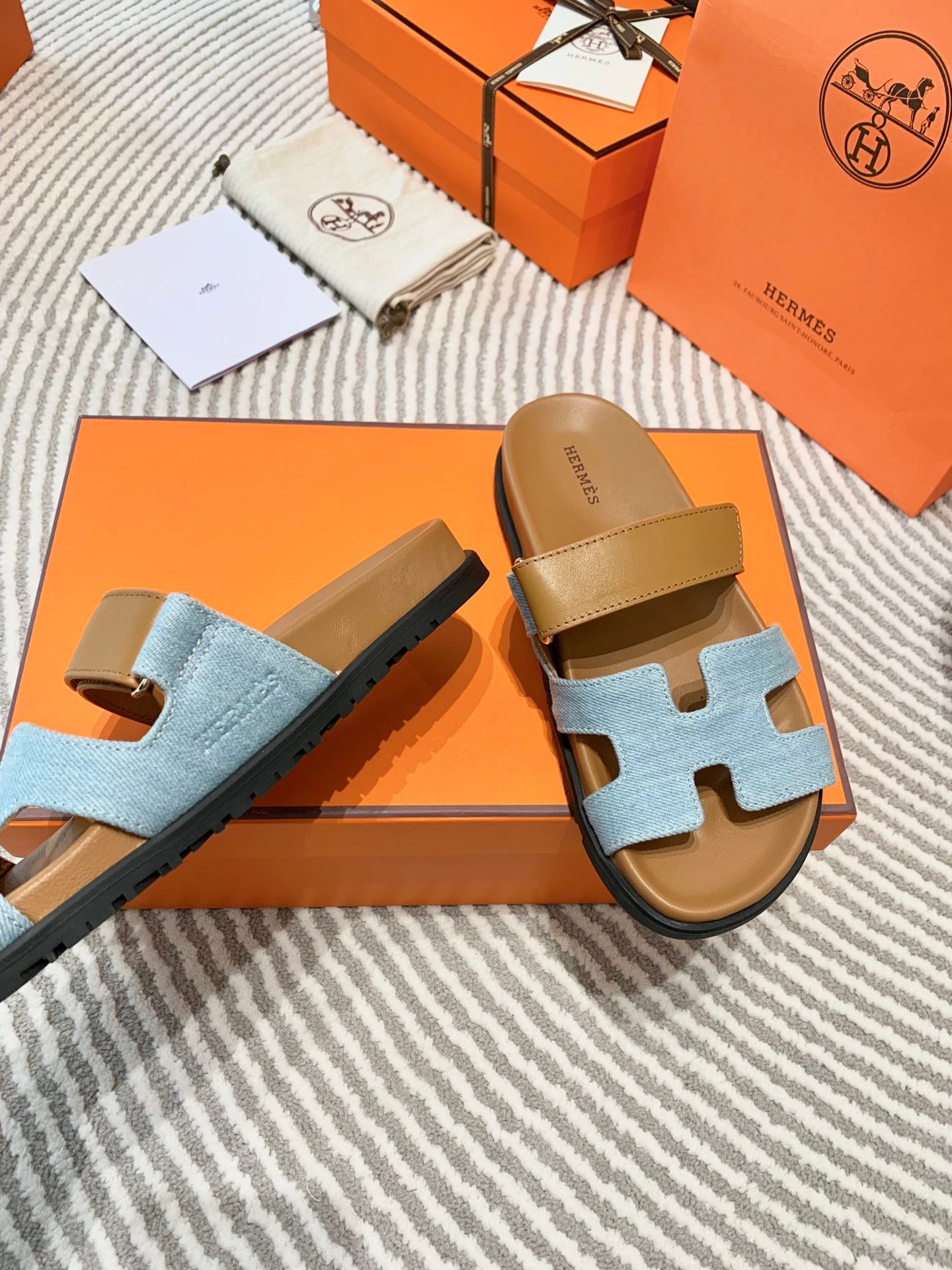 HM Chypre Sandal Cloud Blue Mix Light Brown Lambskin And Denim  963242