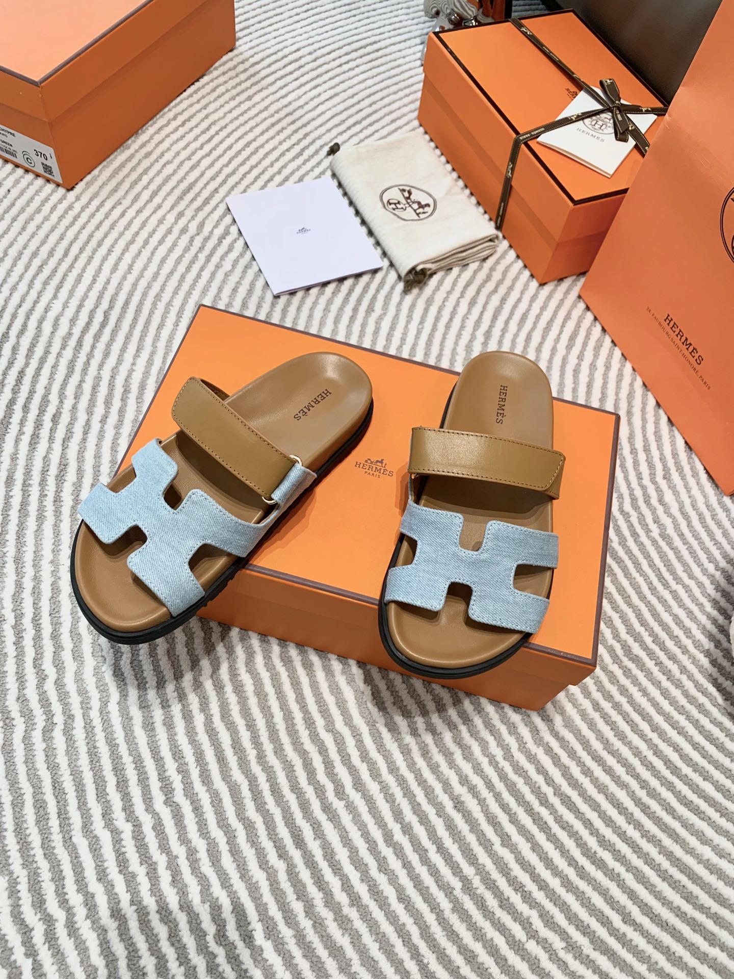 HM Chypre Sandal Cloud Blue Mix Light Brown Lambskin And Denim  963242