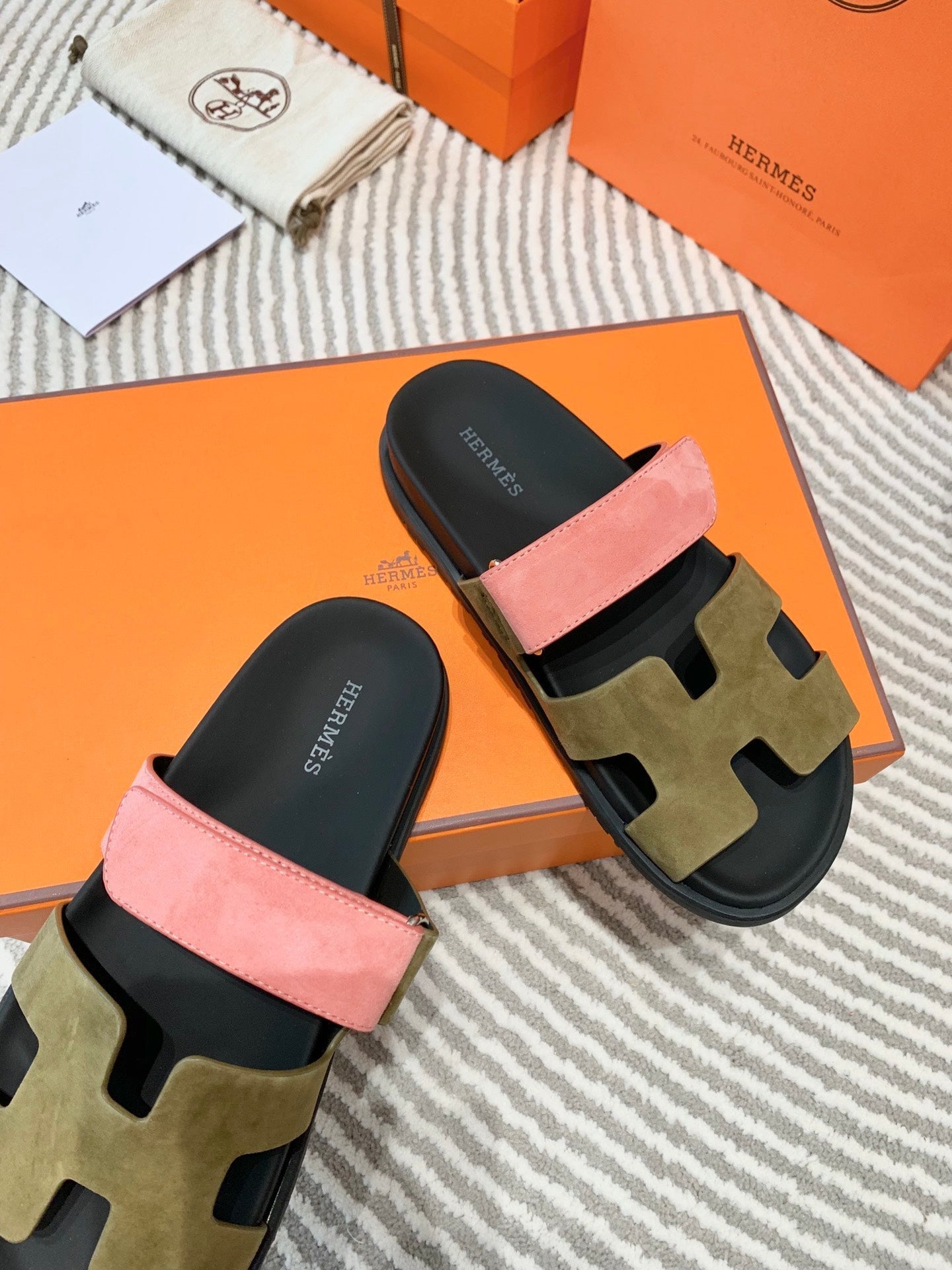 HM Chypre Sandal Moss Green Brown Mix Coral Pink Suede 963244