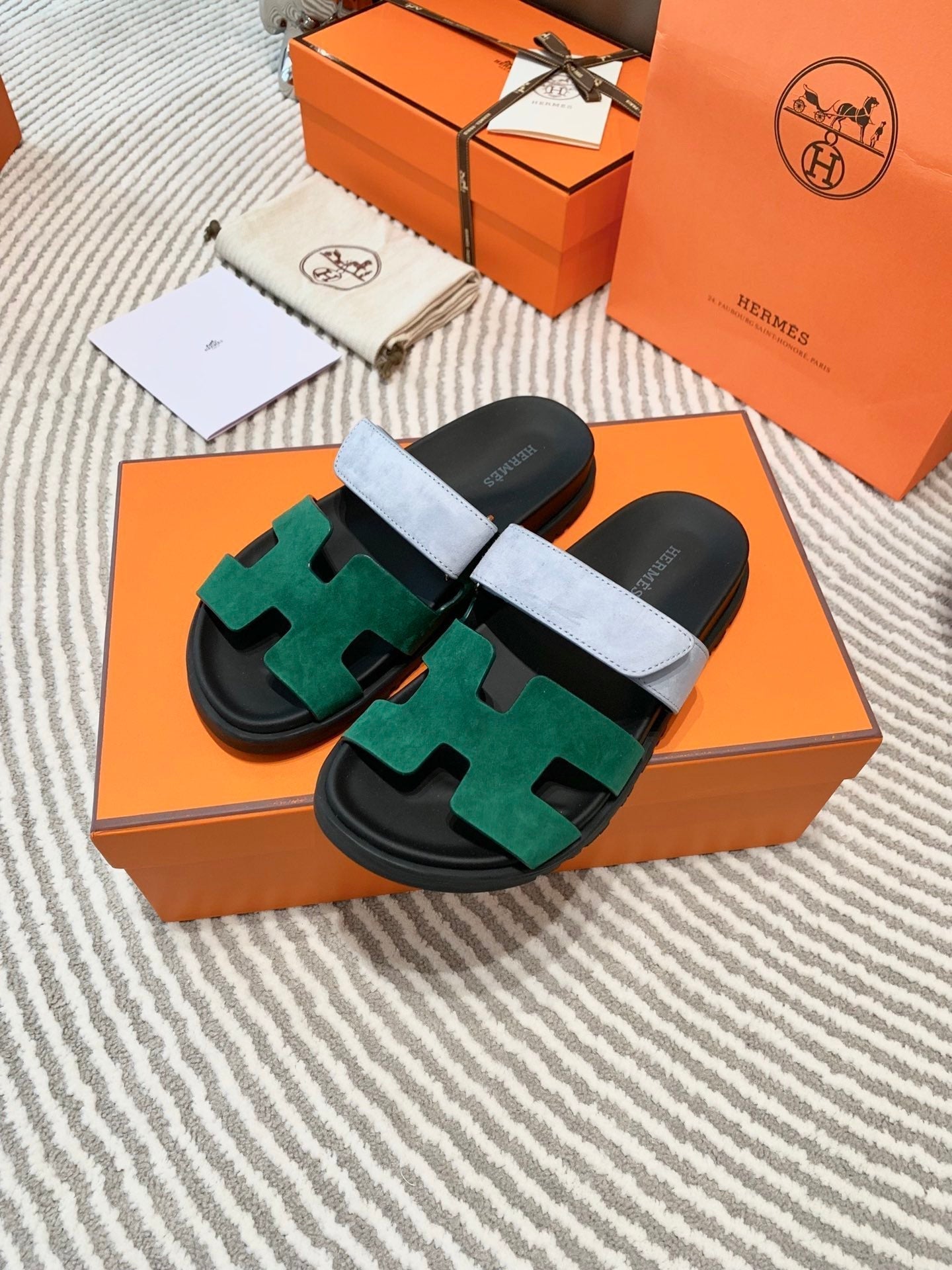 HM Chypre Sandal Deep Green Mix Light Blue Grey Suede 963245