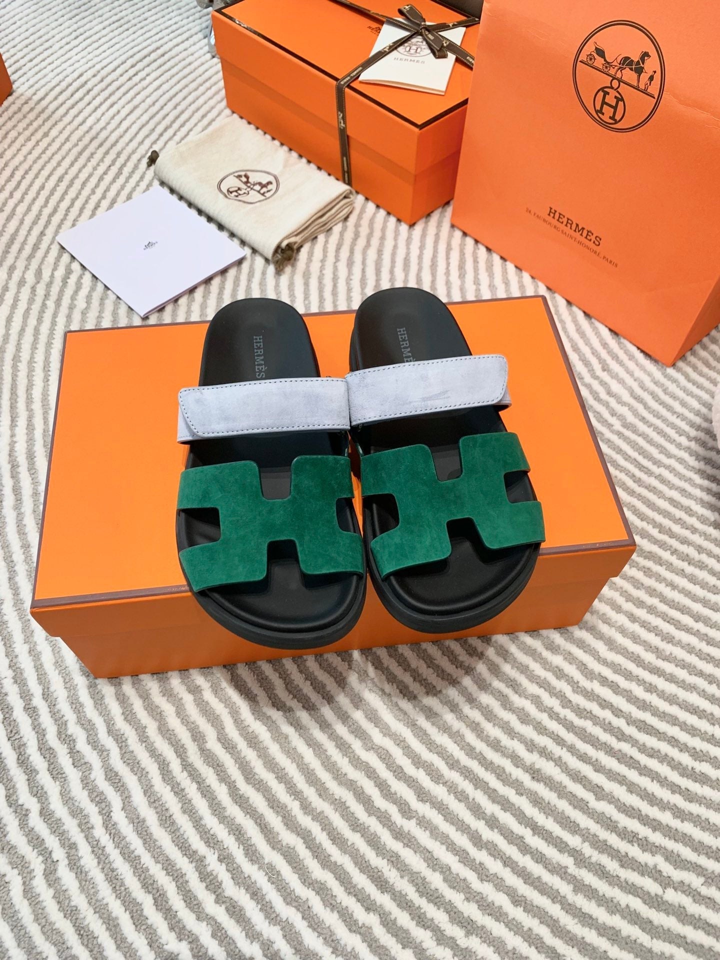 HM Chypre Sandal Deep Green Mix Light Blue Grey Suede 963245