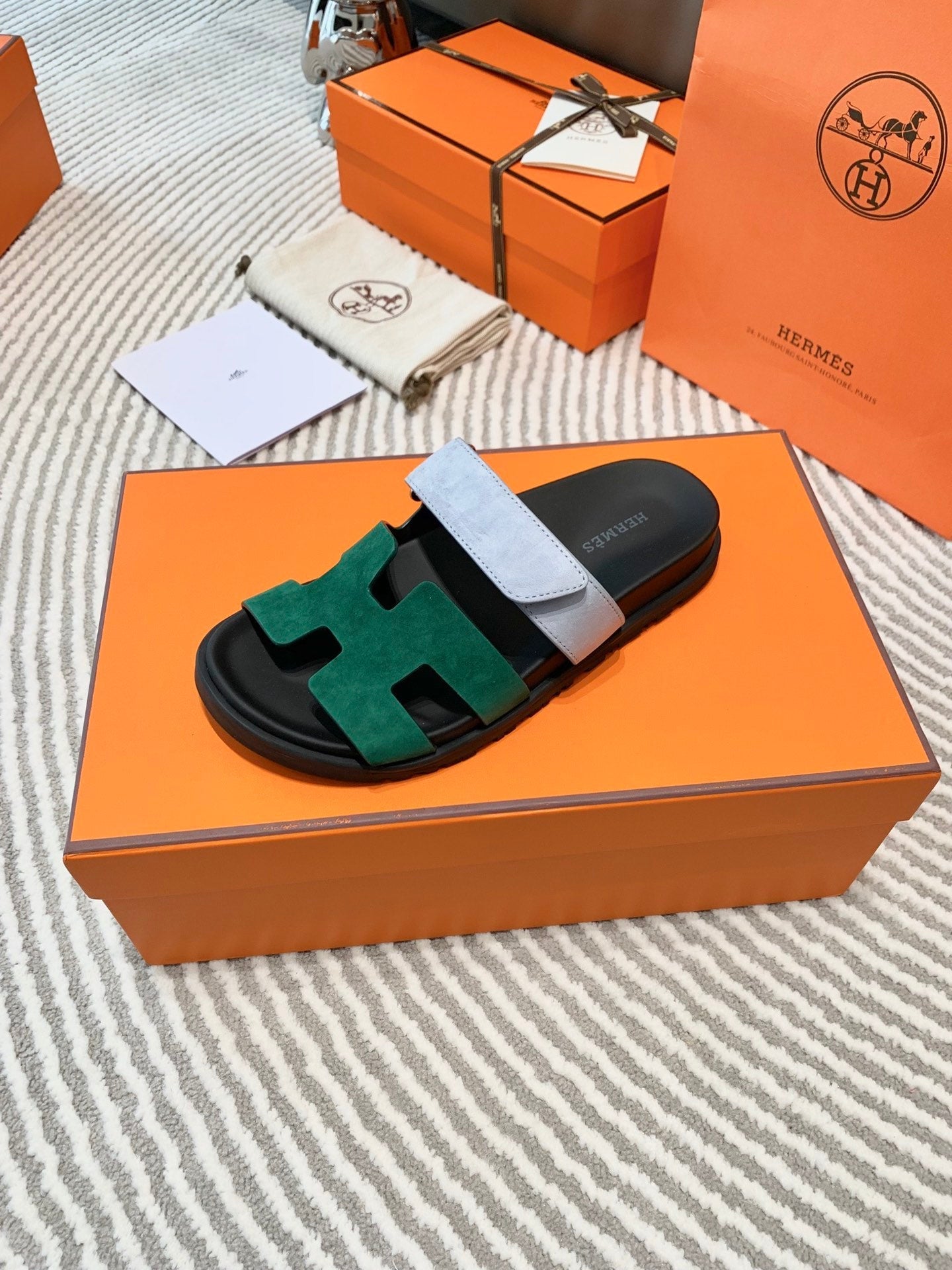 HM Chypre Sandal Deep Green Mix Light Blue Grey Suede 963245