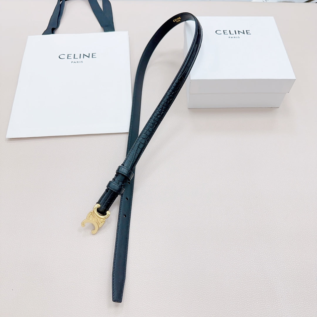 CEL Gold Buckle Belt 18mm Black Calfskin 176702