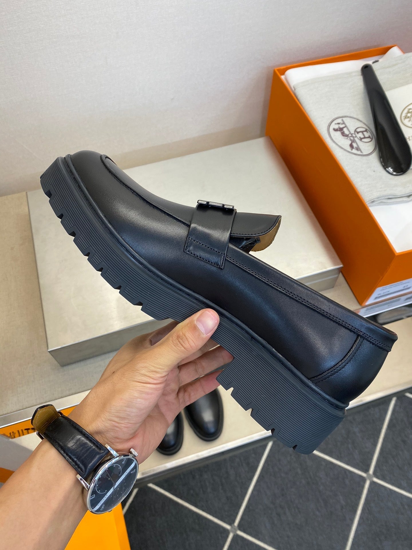 HM Men's Loafer Black Calfskin 540805