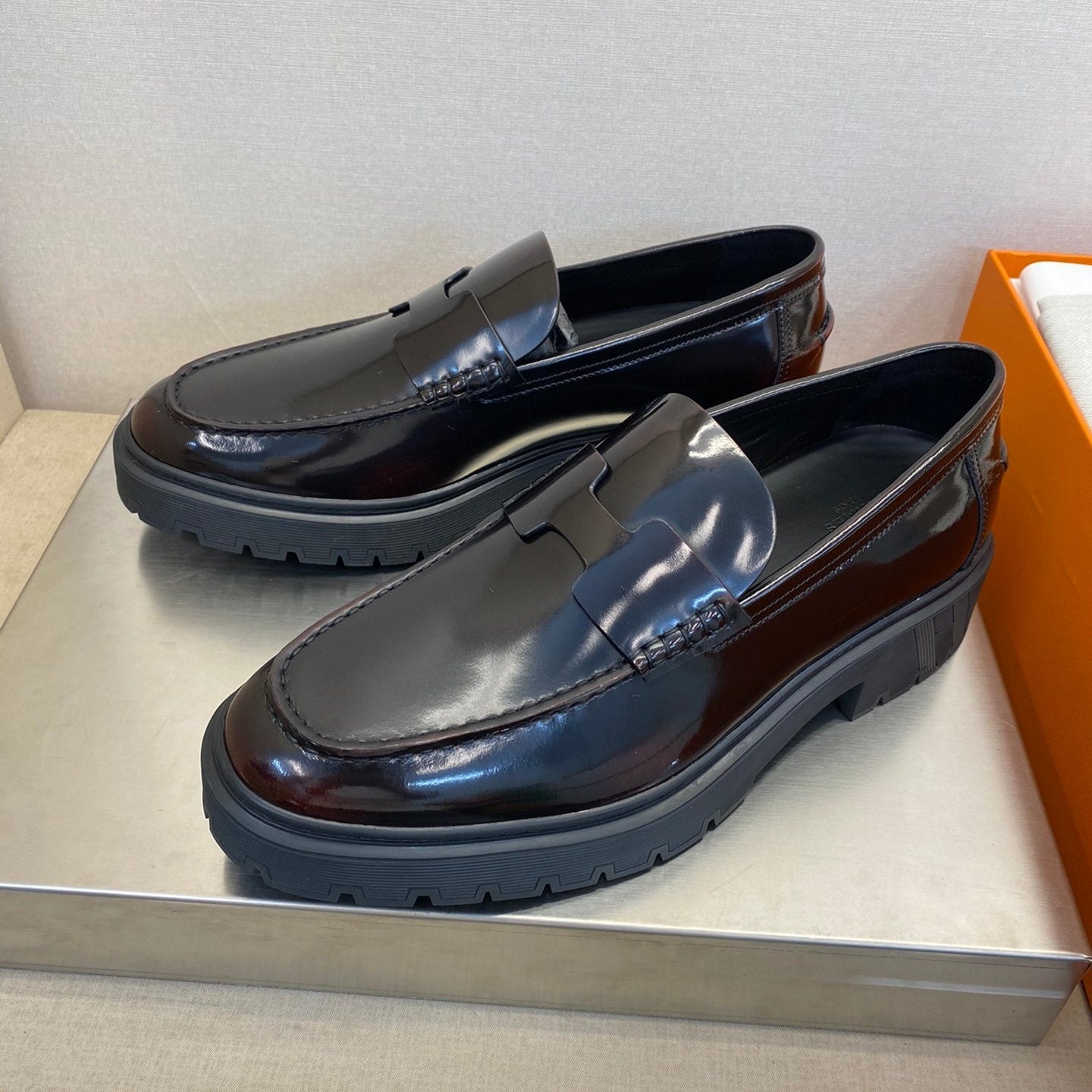 HM Men's Loafer Black Mix Brown Patent Leather 540806