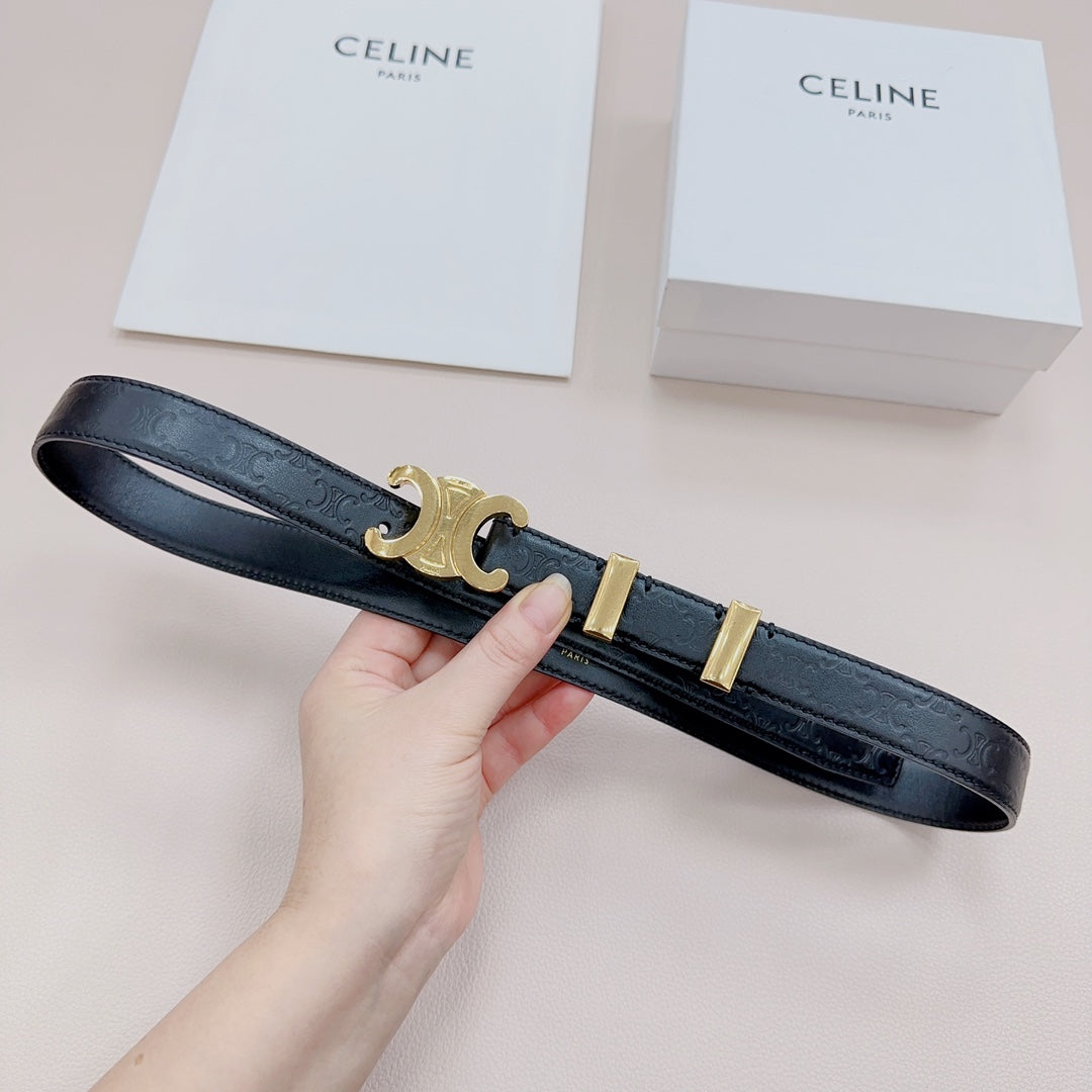 CEL Gold Buckle Belt  25mm Black Calfskin 176706