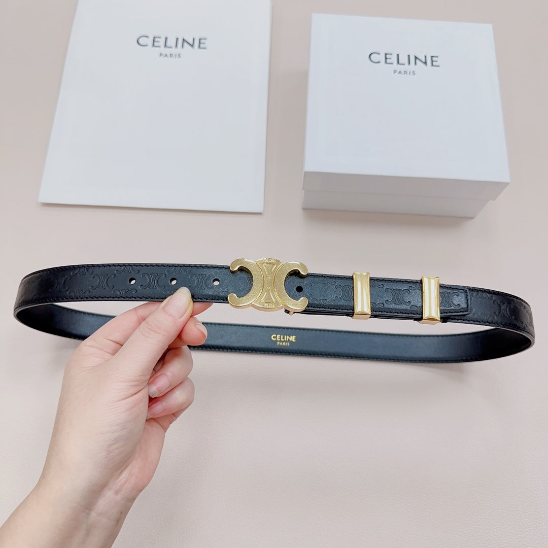 CEL Gold Buckle Belt  25mm Black Calfskin 176706