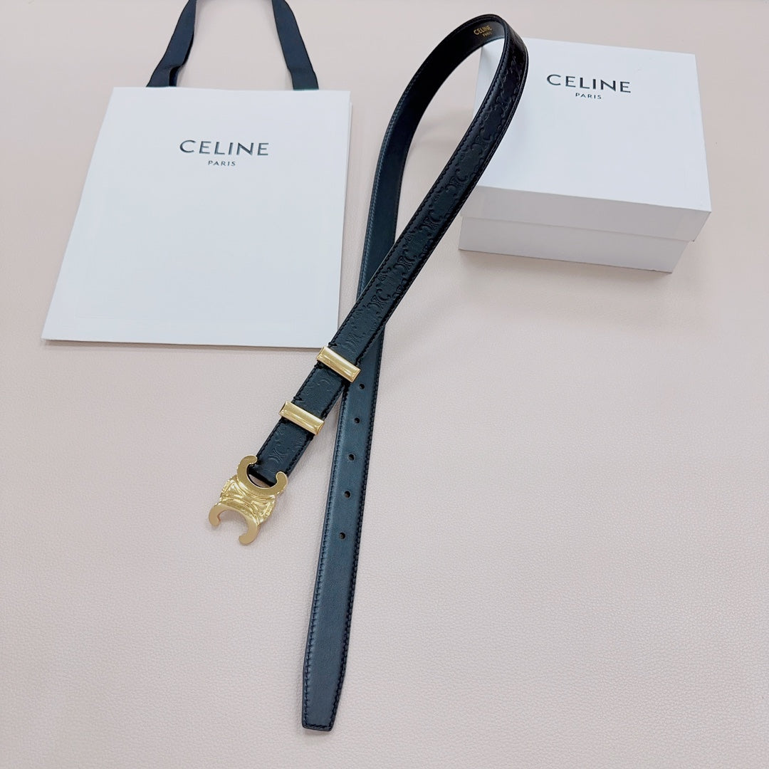 CEL Gold Buckle Belt  25mm Black Calfskin 176706