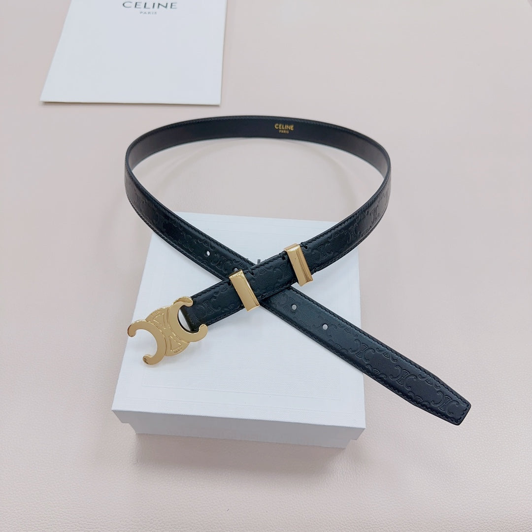 CEL Gold Buckle Belt  25mm Black Calfskin 176706