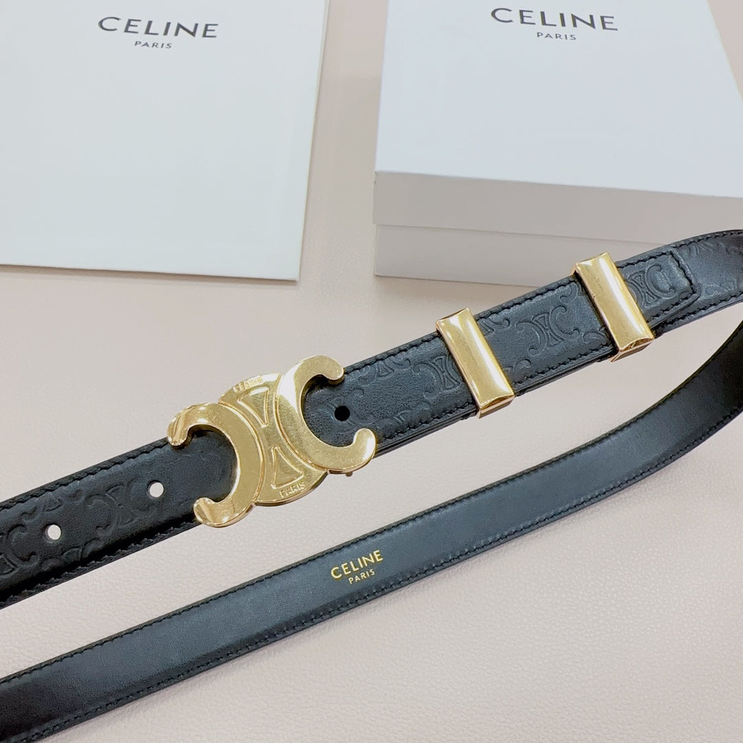 CEL Gold Buckle Belt  25mm Black Calfskin 176706