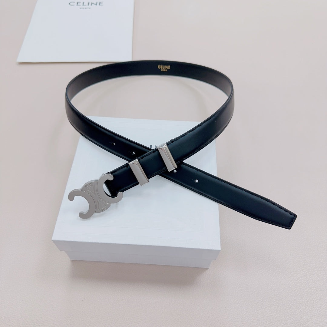 CEL Silver Buckle Belt  25mm Black Calfskin 176705