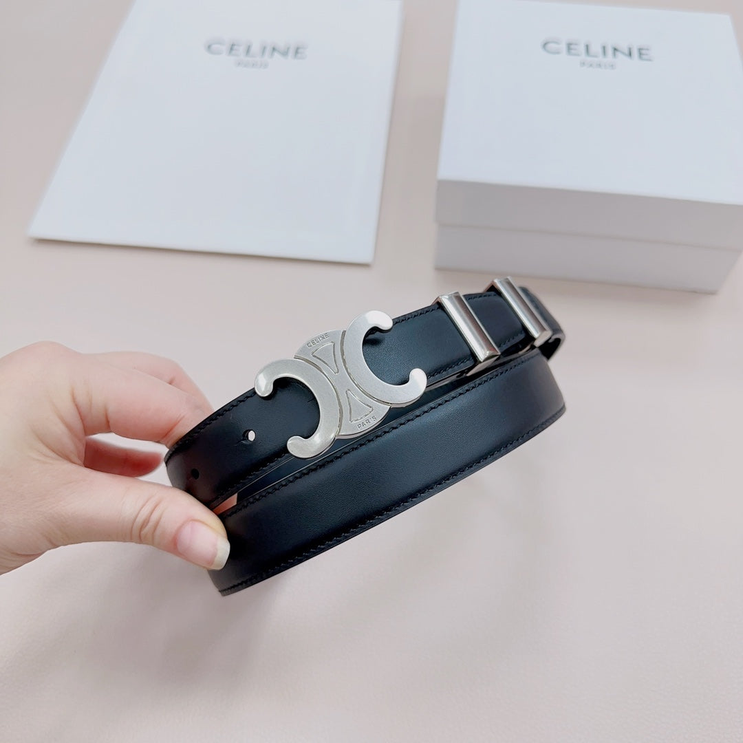CEL Silver Buckle Belt  25mm Black Calfskin 176705