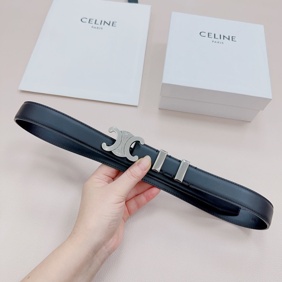 CEL Silver Buckle Belt  25mm Black Calfskin 176705