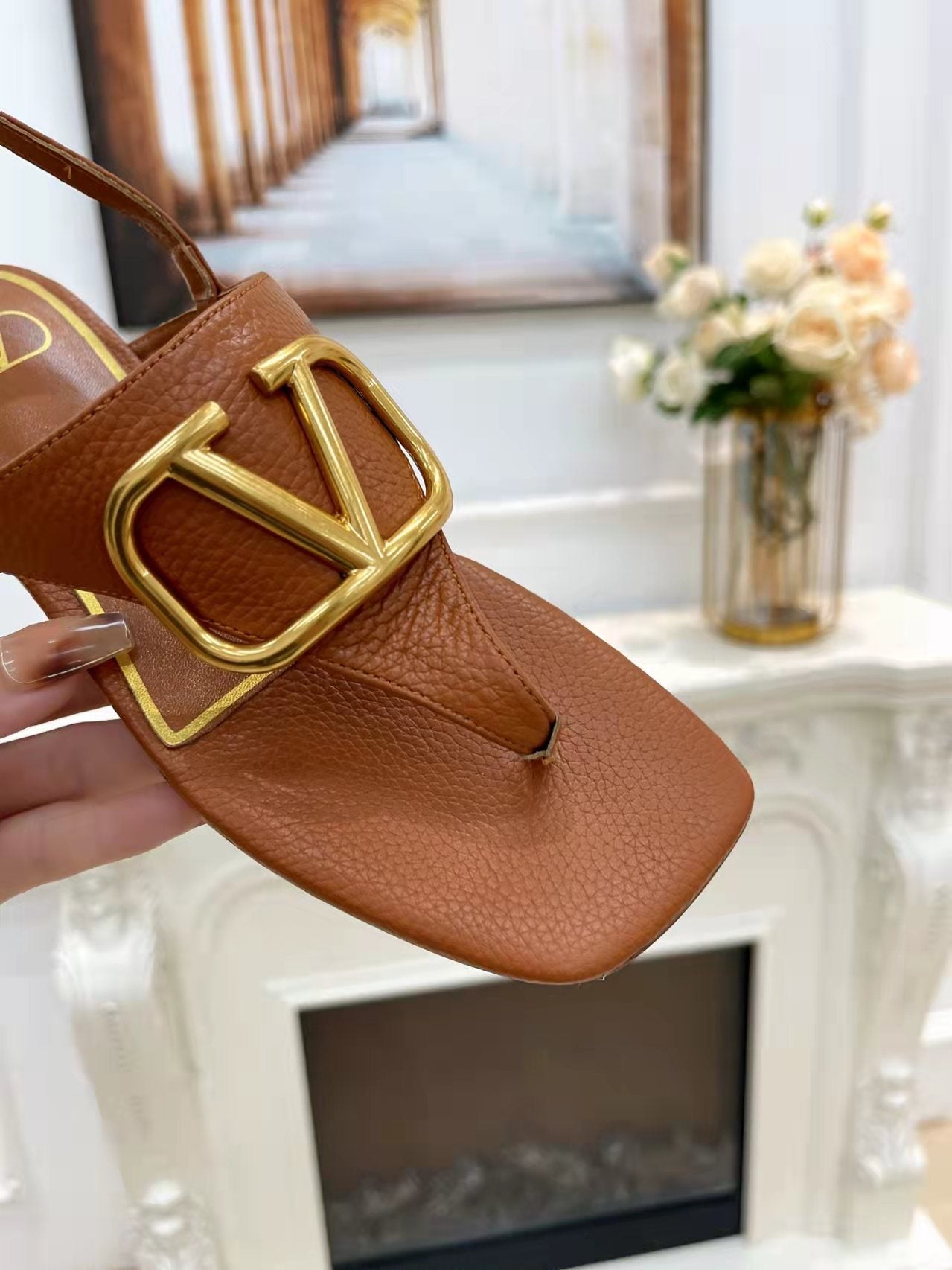 Valentino 25C Thong Sandal Ginger Orange Sheepskin  239509