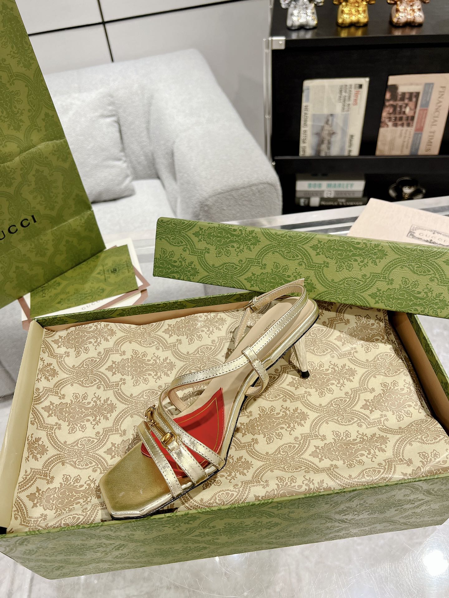 HIGH HEEL 65MM IN LIGHT GOLD CALFSKIN WITH RED HEART