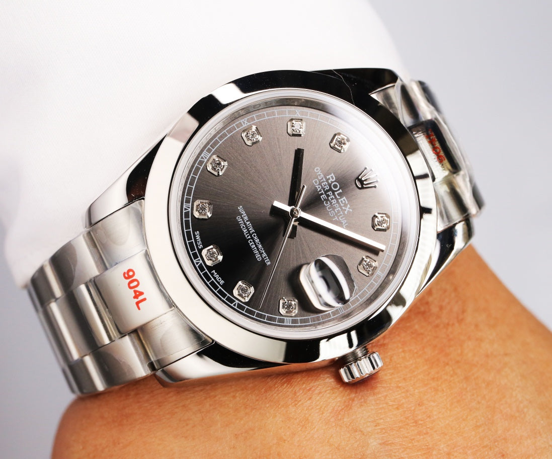 Rolex Datejust 41mm Silver Black Dial Diamond