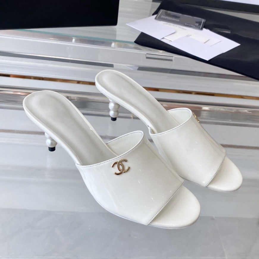 high heel 70 mule sandals white patent calfskin