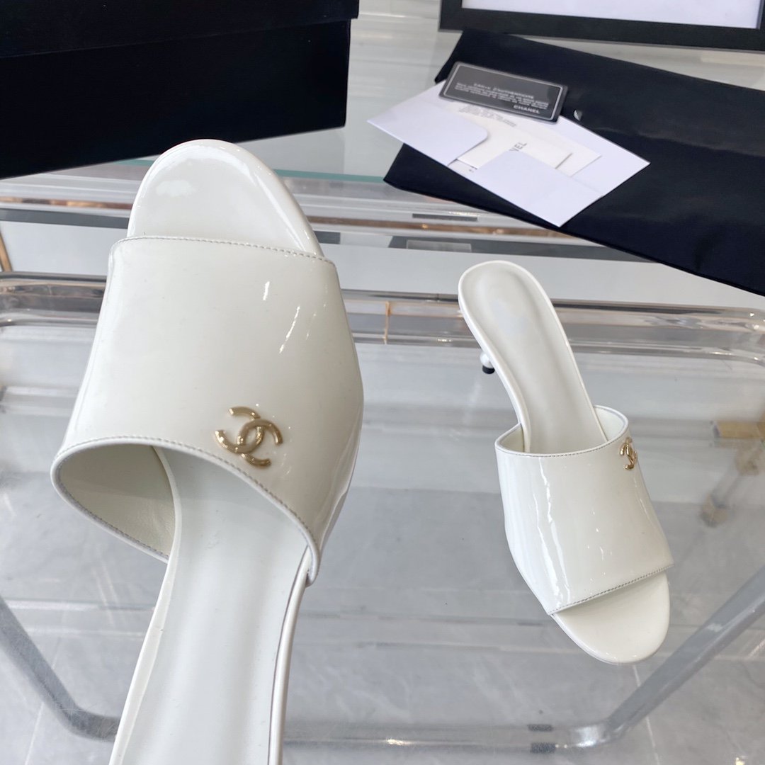 high heel 70 mule sandals white patent calfskin