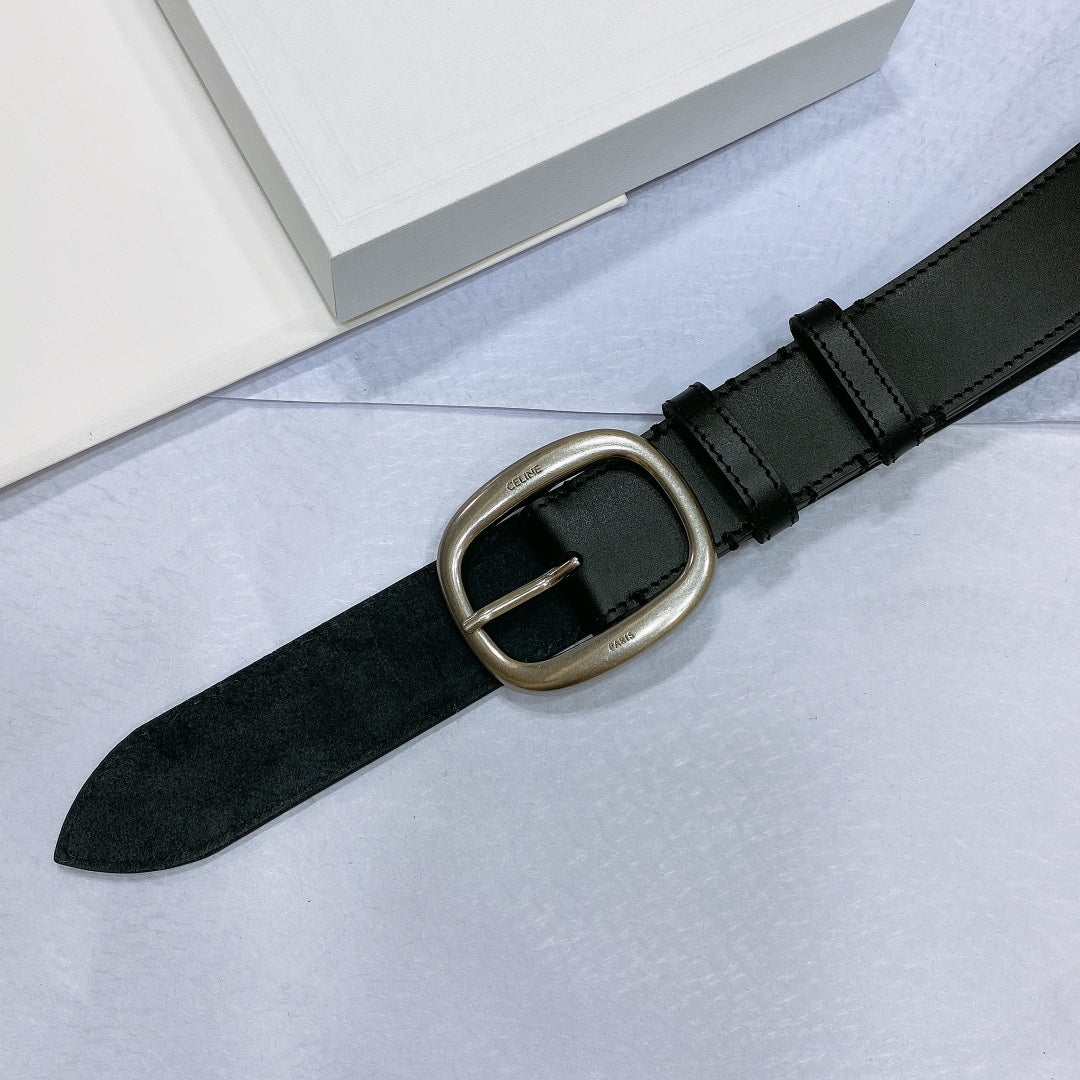 CL LARGE 35 MM BELT IN BLACK CALFSKIN LIGHT GOLD HARDWARE
