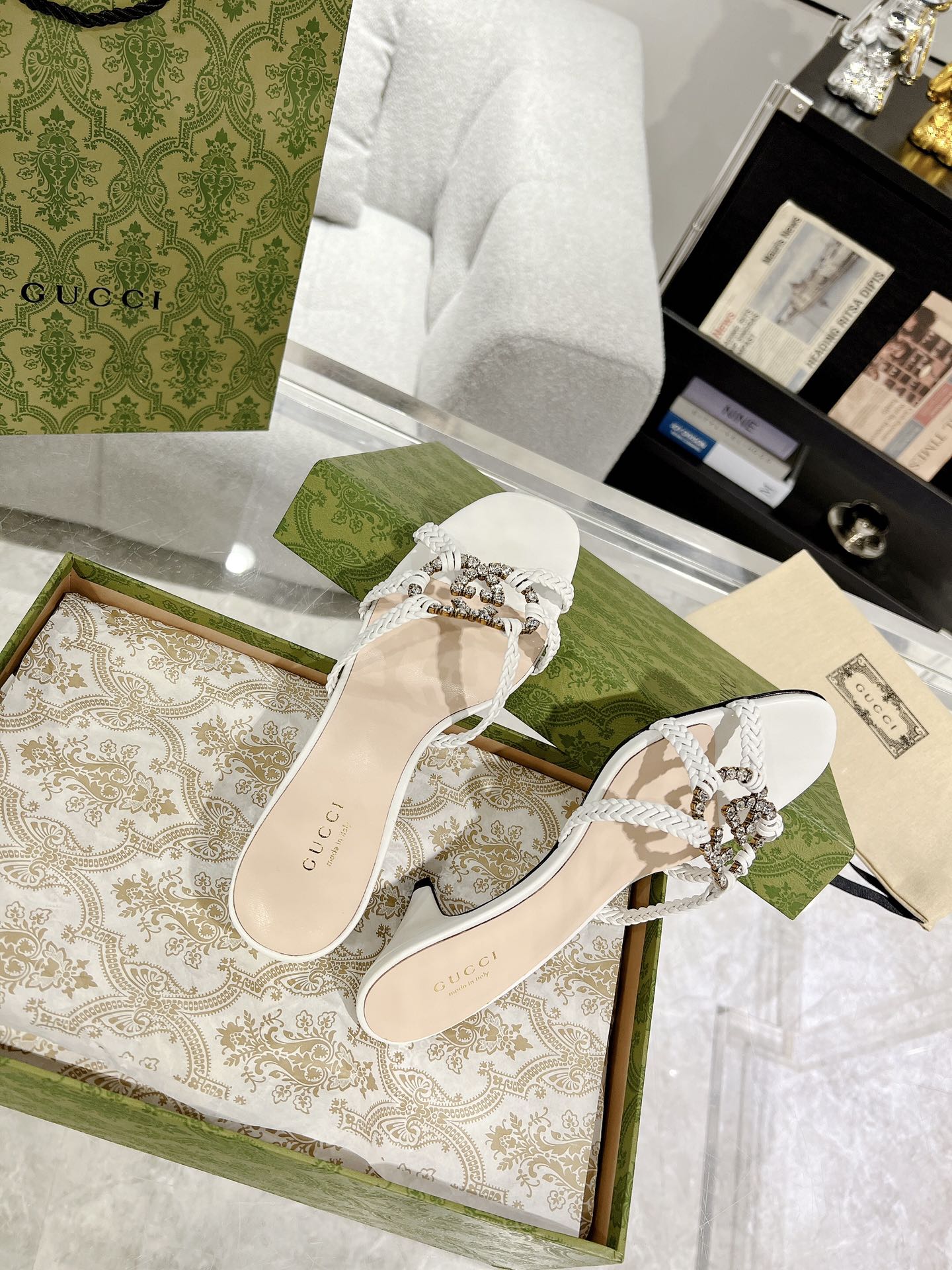 GG CRYSTAL MID - HEEL WHITE CALFSKIN