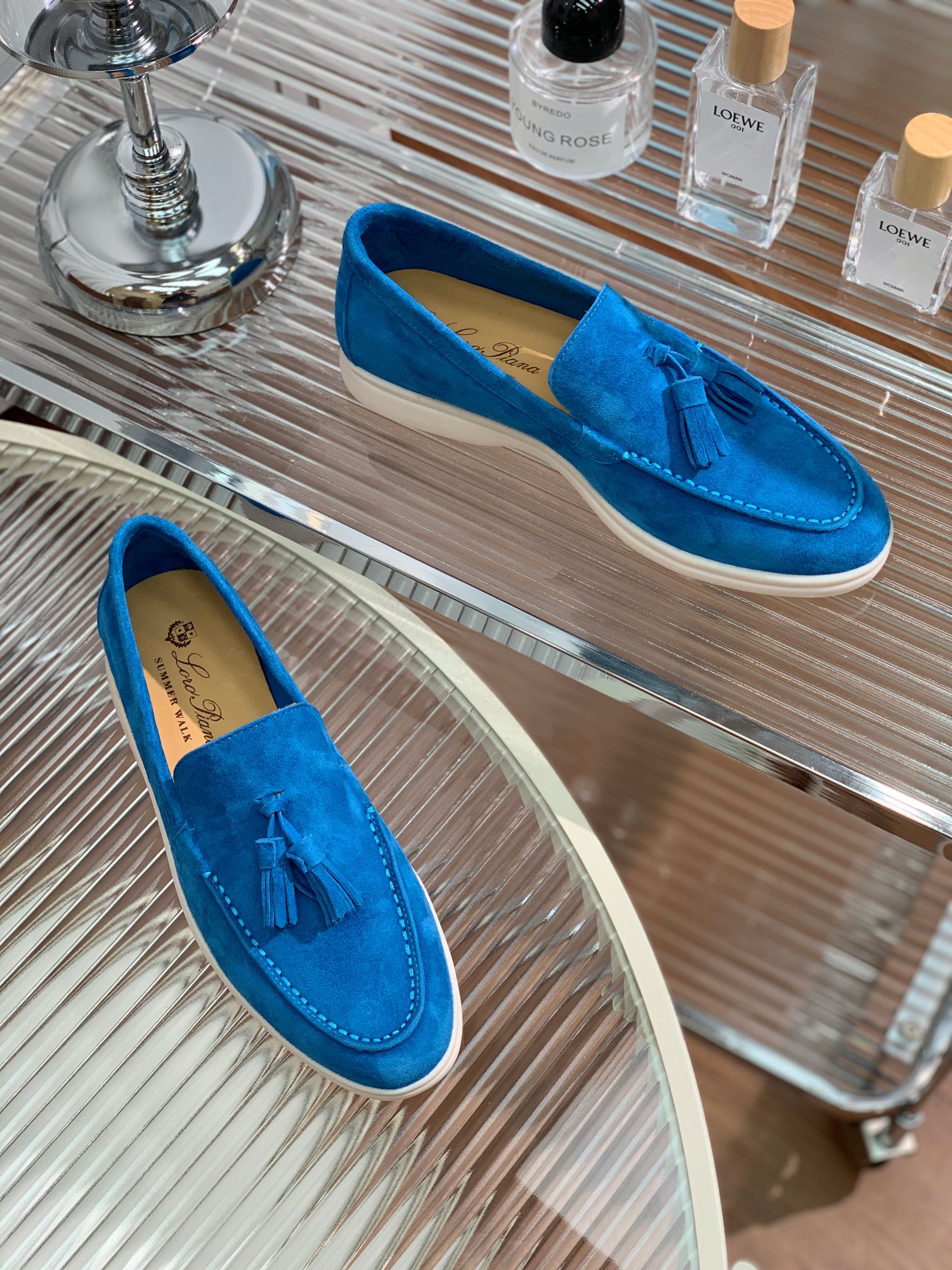 lp dot sole walk loafer blue suede