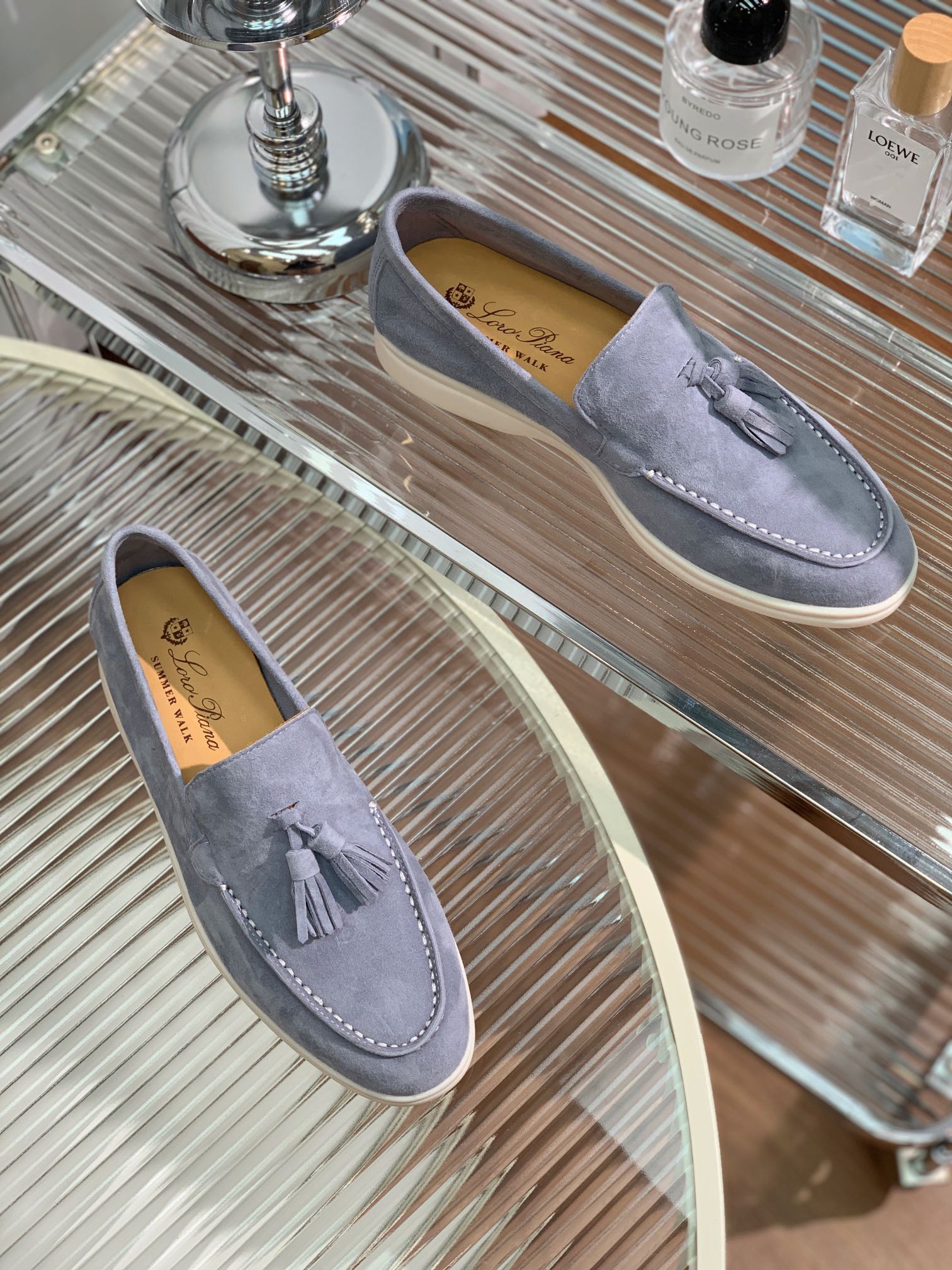 lp dot sole walk loafer slate grey suede