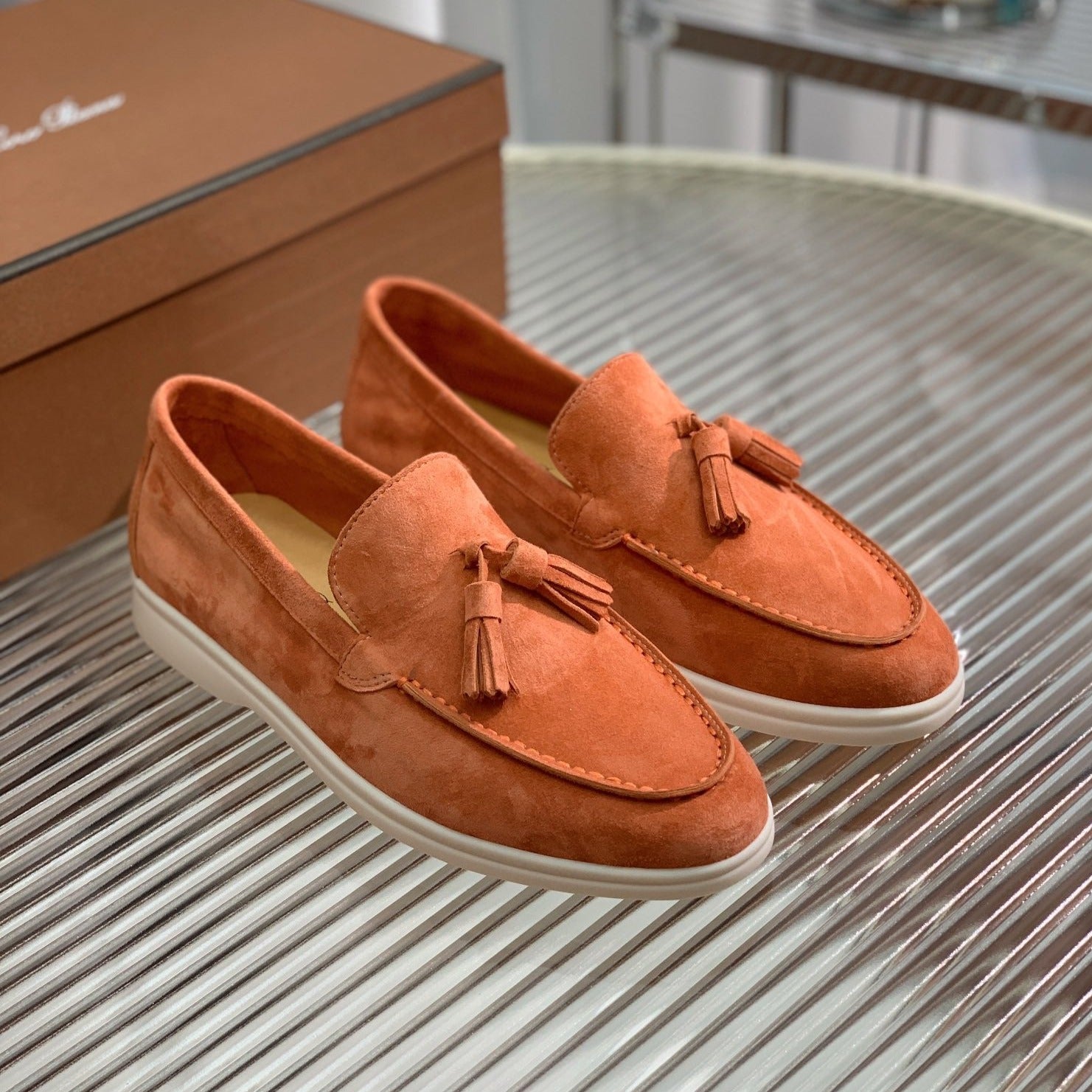 lp dot sole walk loafer brownish pink suede 1