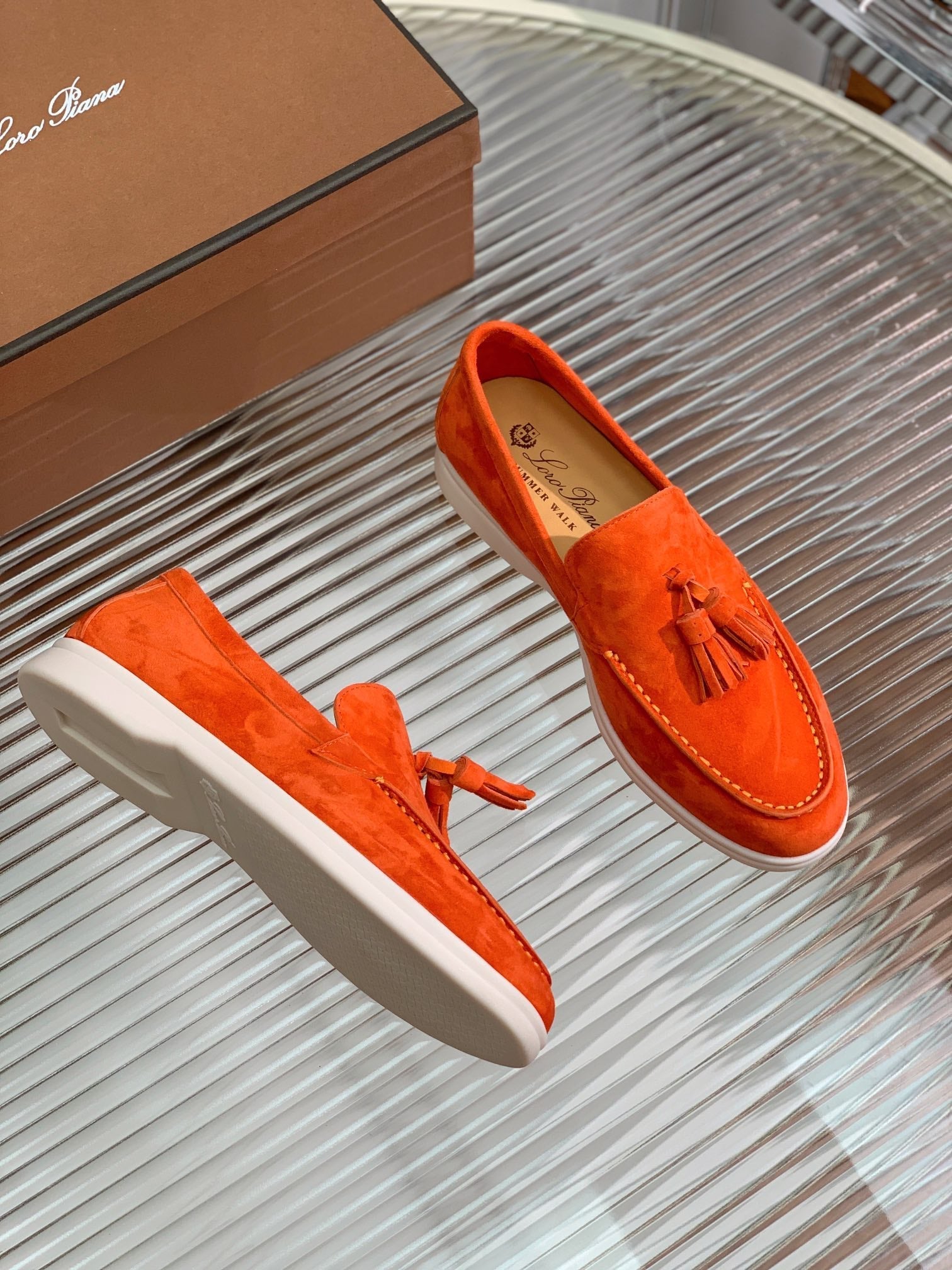 lp dot sole walk loafer orange suede