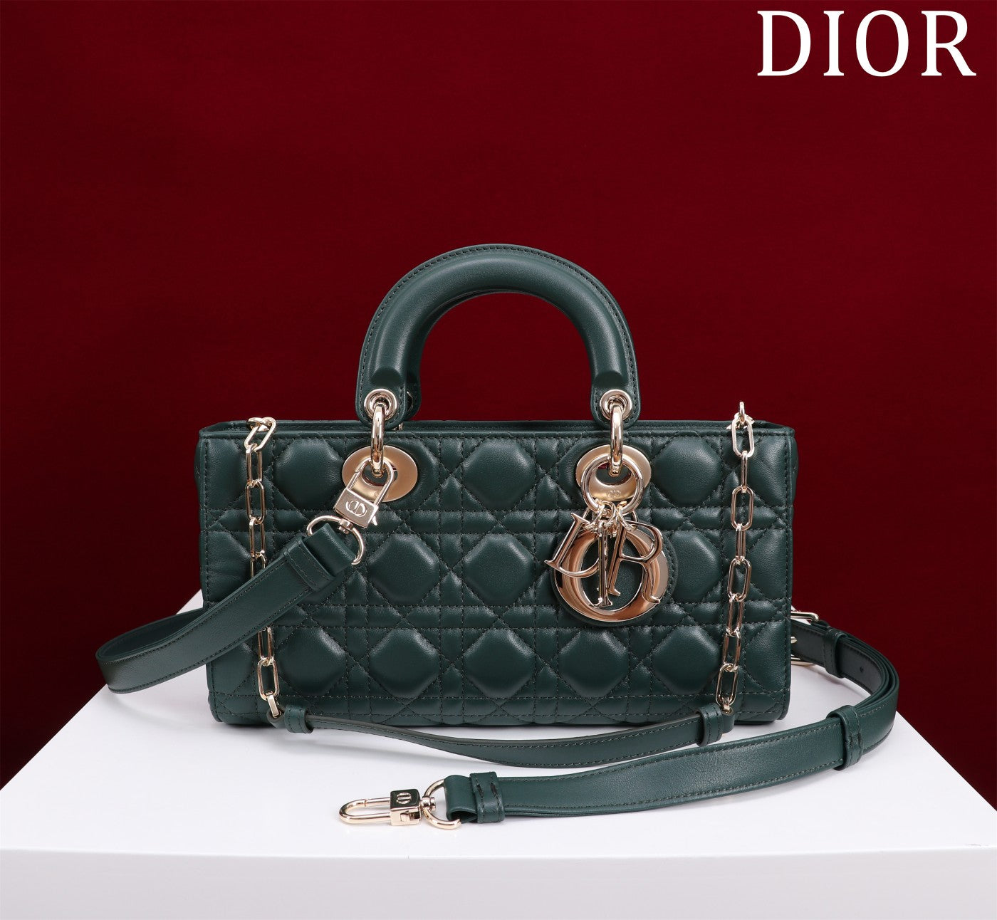 medium lady d-joy 26 dark green lambskin