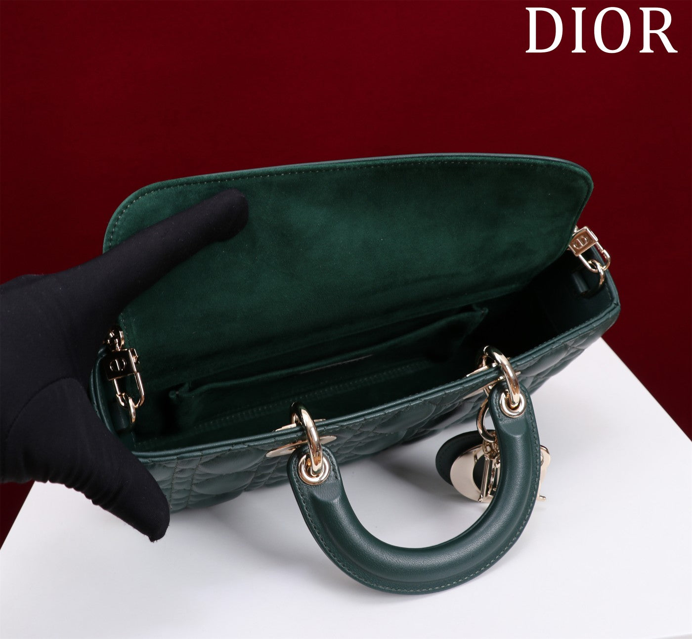 medium lady d-joy 26 dark green lambskin